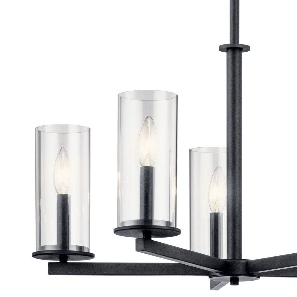 5-Light Modern Minimalist Chandelier with Clear Glass Shades - Black Finish for Dining Room, Living Room, or Bedroom Lighting
