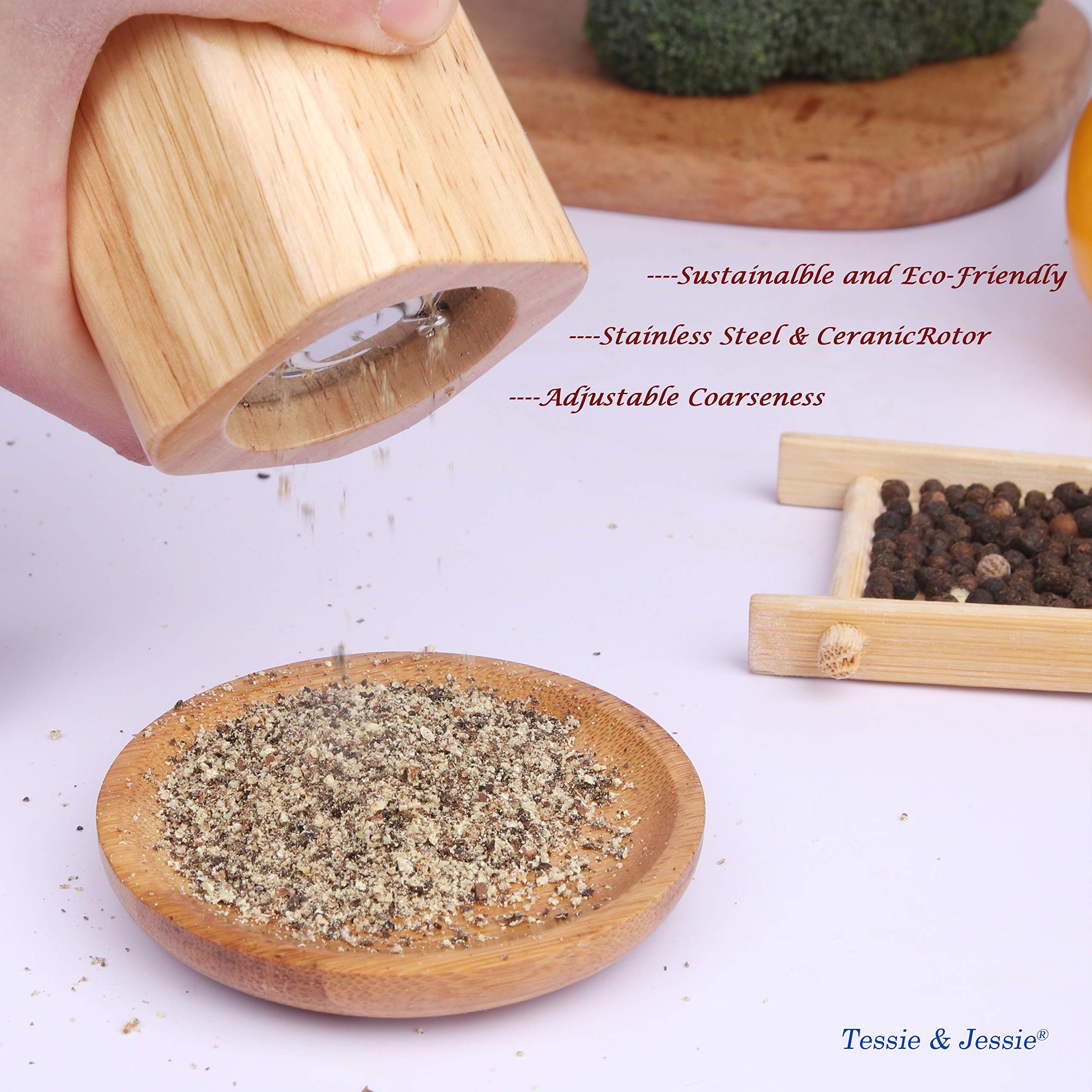 Premium Wooden Salt and Pepper Grinder Set - Refillable 6