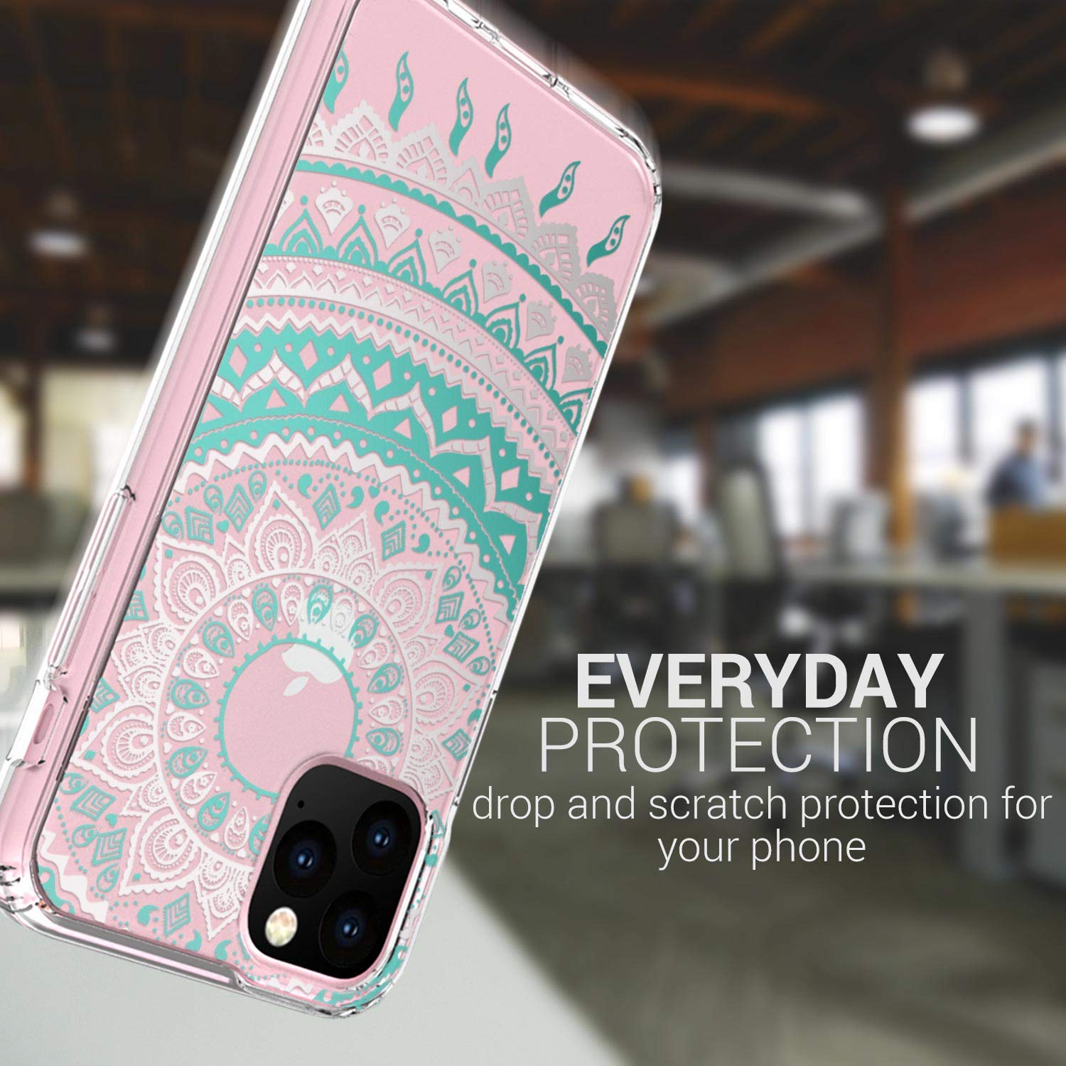 CoverON Hard Slim Fit ClearGuard Series Case for iPhone 11 Pro - Teal Mandala Design | Protective & Stylish Phone Cover for Everyday Use, Work & Travel