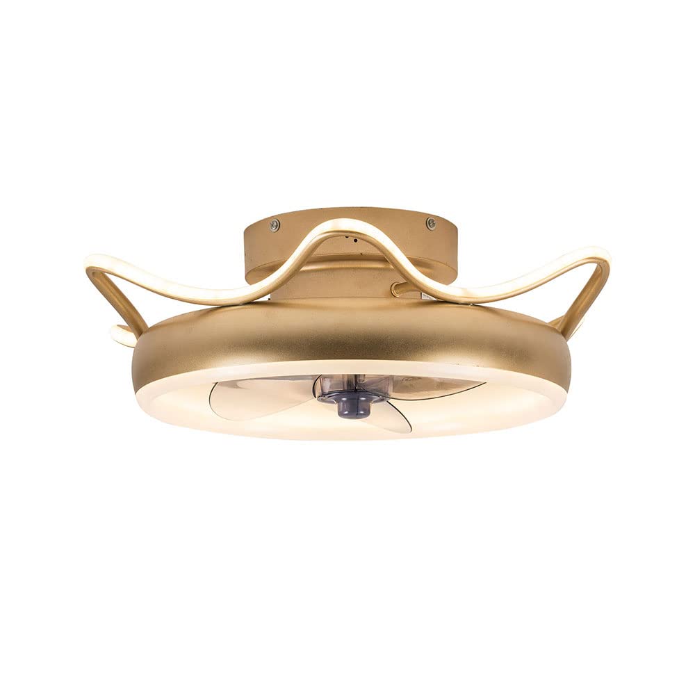 22 Inch Flush Mount Ceiling Fan with Remote Control - Stepless Dimming Chandelier Fan Light in Golden Finish (55x25cm US Standard) - Perfect for Living Room, Bedroom and Dining Room Decor