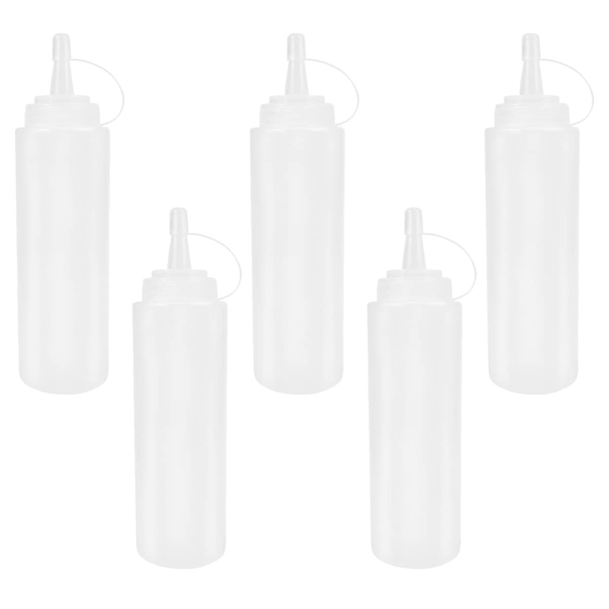 5-Pack 8oz (230ml) Plastic Squeeze Condiment Bottles with Lids - Perfect for Ketchup, Mustard, Hot Sauce, Olive Oil & BBQ - Ideal for Restaurants, Catering & Home Kitchen Use