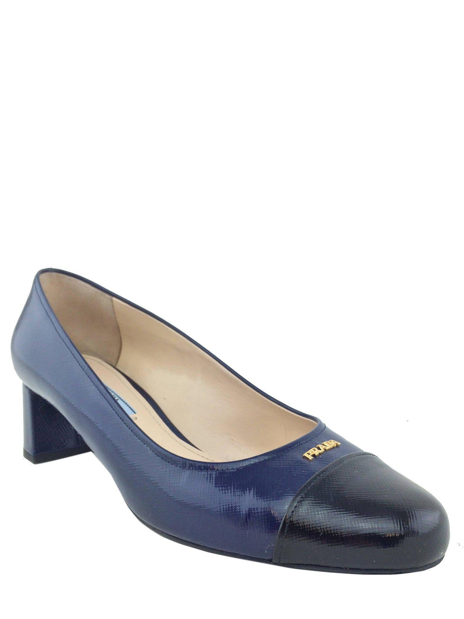 Prada Vernice Saffiano Cap Toe Pumps Women's Size 9 (IT39) - Luxury High Heels for Office, Party & Special Occasions