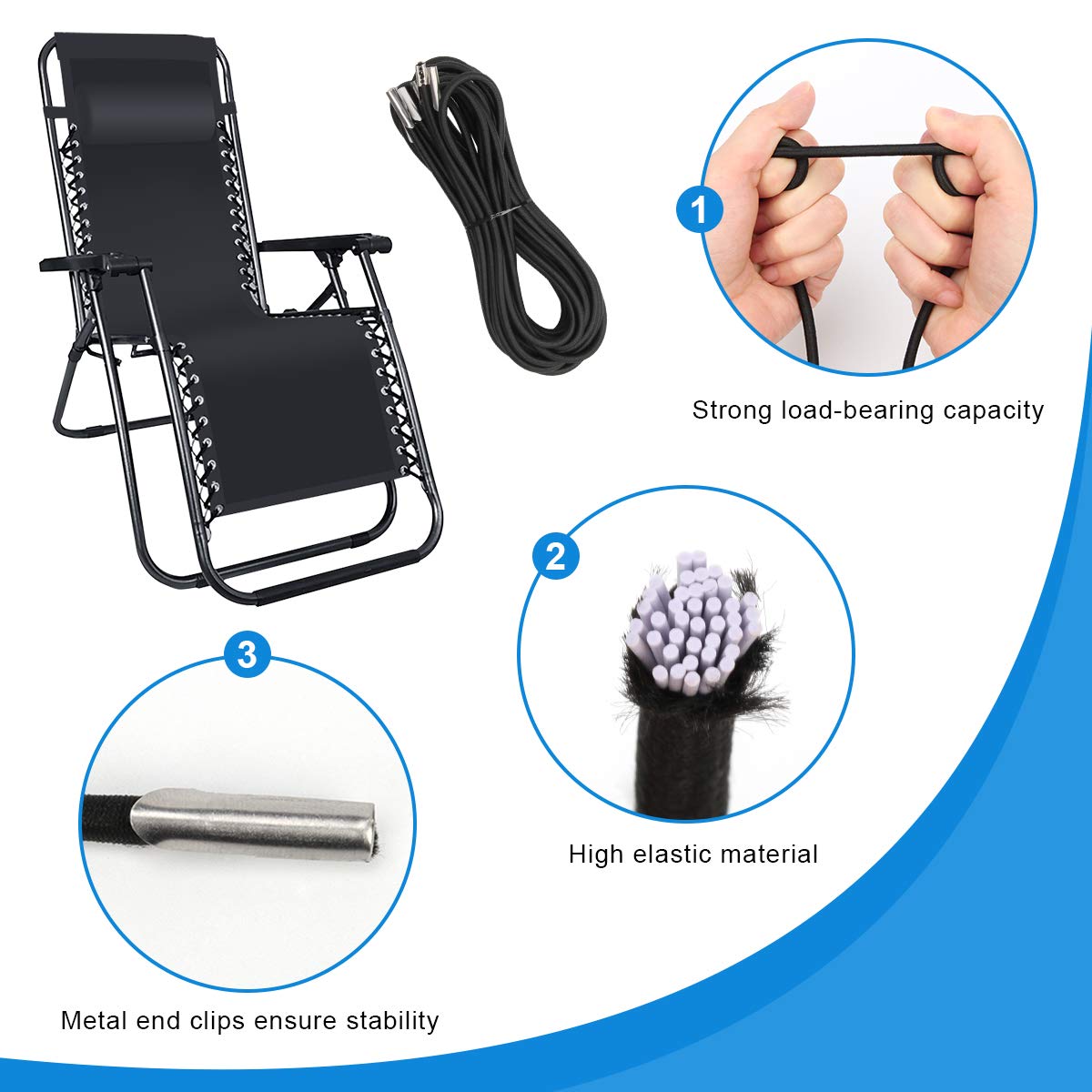 **Universal Replacement Cord for Zero Gravity Chair – 4 Pack Elastic Bungee Cords Repair Kit – Durable Black Straps for Recliners, Patio Chairs & Outdoor Furniture – Perfect for DIY Fixes & Home Maintenance**