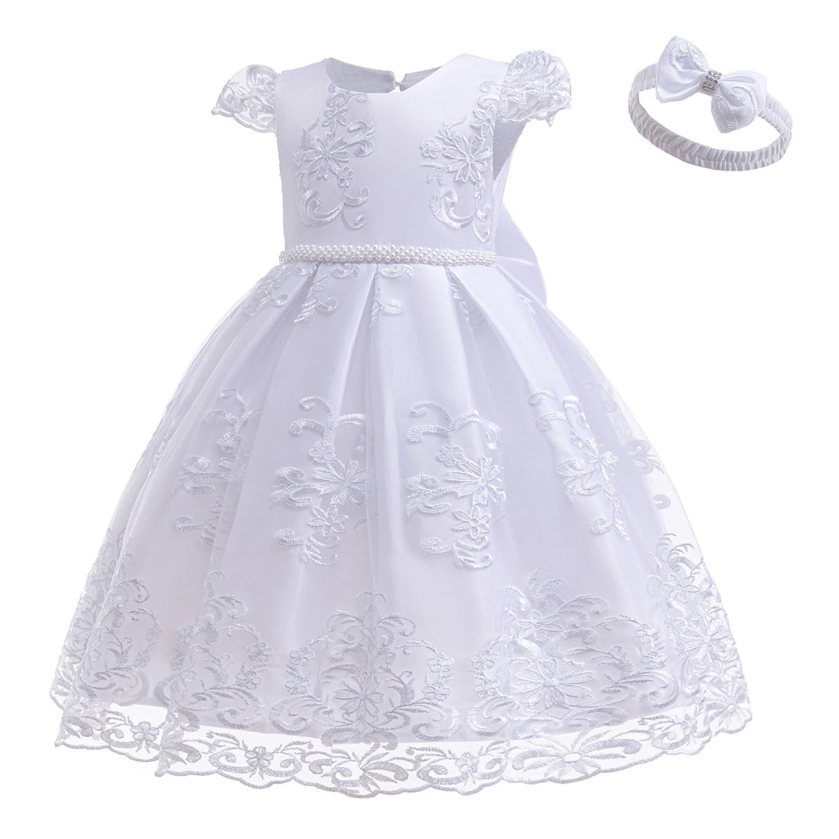 Baby Girls Christening Tutu Gown - Princess Bowknot Baptism Party Dress with Headwear for Wedding, Birthday & Special Occasions | Perfect for Church Ceremonies, Photo Shoots & Celebrations