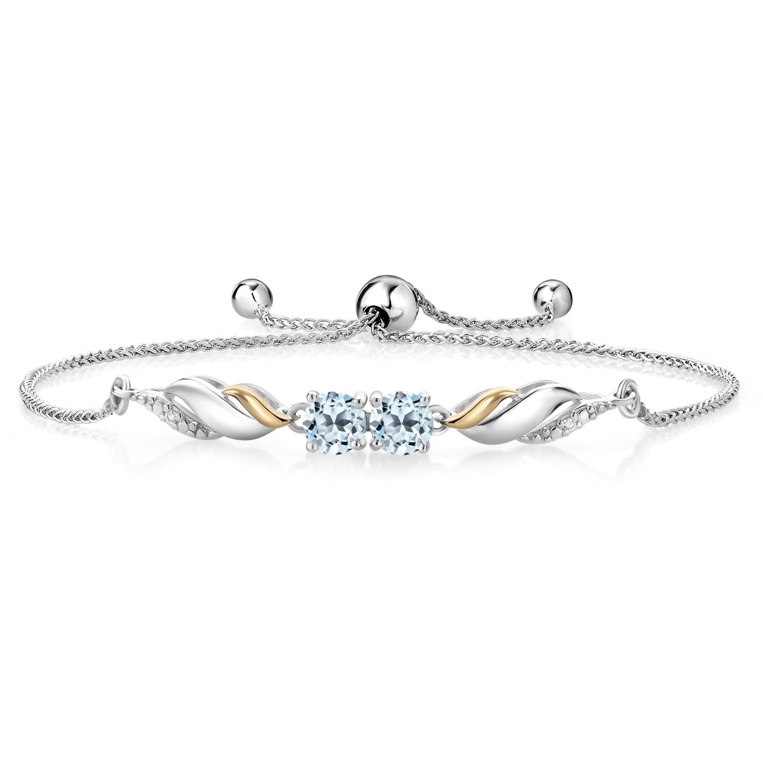1.42 Ct Round Sky Blue Topaz & Lab-Grown Diamond Bracelet in 925 Sterling Silver & 10K Yellow Gold for Women | Elegant Jewelry Gift for Birthday, Anniversary & Special Occasions