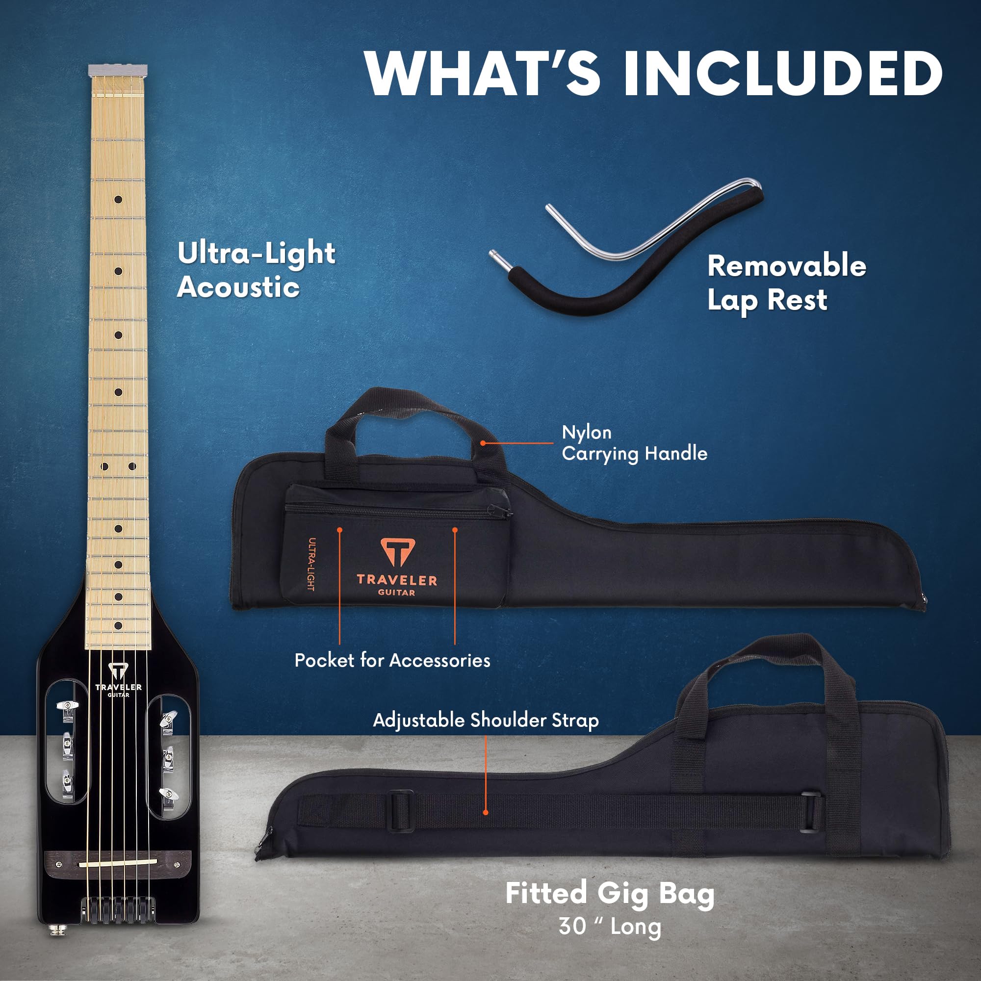 Ultra-Light Travel Acoustic-Electric Guitar - Black Gloss Finish | Portable for Camping, Busking & Small Spaces | Perfect Travel Companion for Musicians