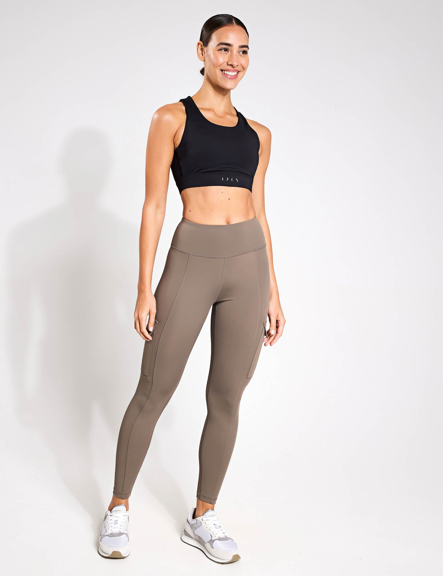 High Waist Cargo Leggings for Women - Stretchy Workout Pants with Pockets - Comfortable Yoga & Running Tights - Walnut Brown - Perfect for Gym, Hiking & Travel