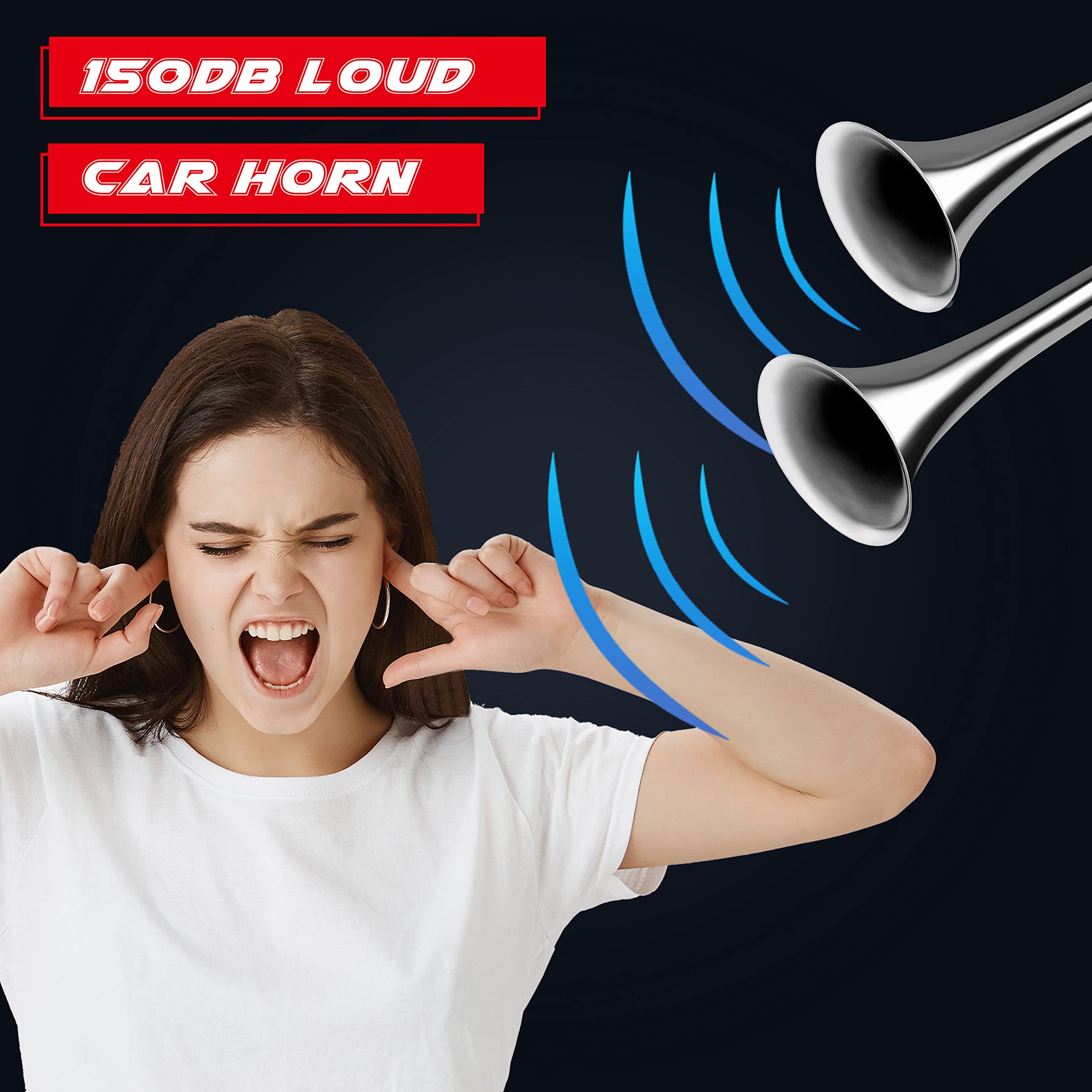 150DB Super Loud Air Horn Kit for Trucks, Boats & Cars - Dual Train Horn with 120 PSI Air Compressor (Silver) - Perfect for Emergency Alerts, Sporting Events & Marine Safety