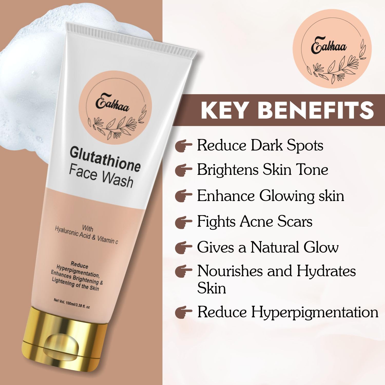 Eabhaa Vitamin C & Glutathione Face Wash & Moisturizer Combo Pack - Oil Control, Brightening Facial Cleanser for All Skin Types (100ml) | Daily Skincare Routine for Women & Men