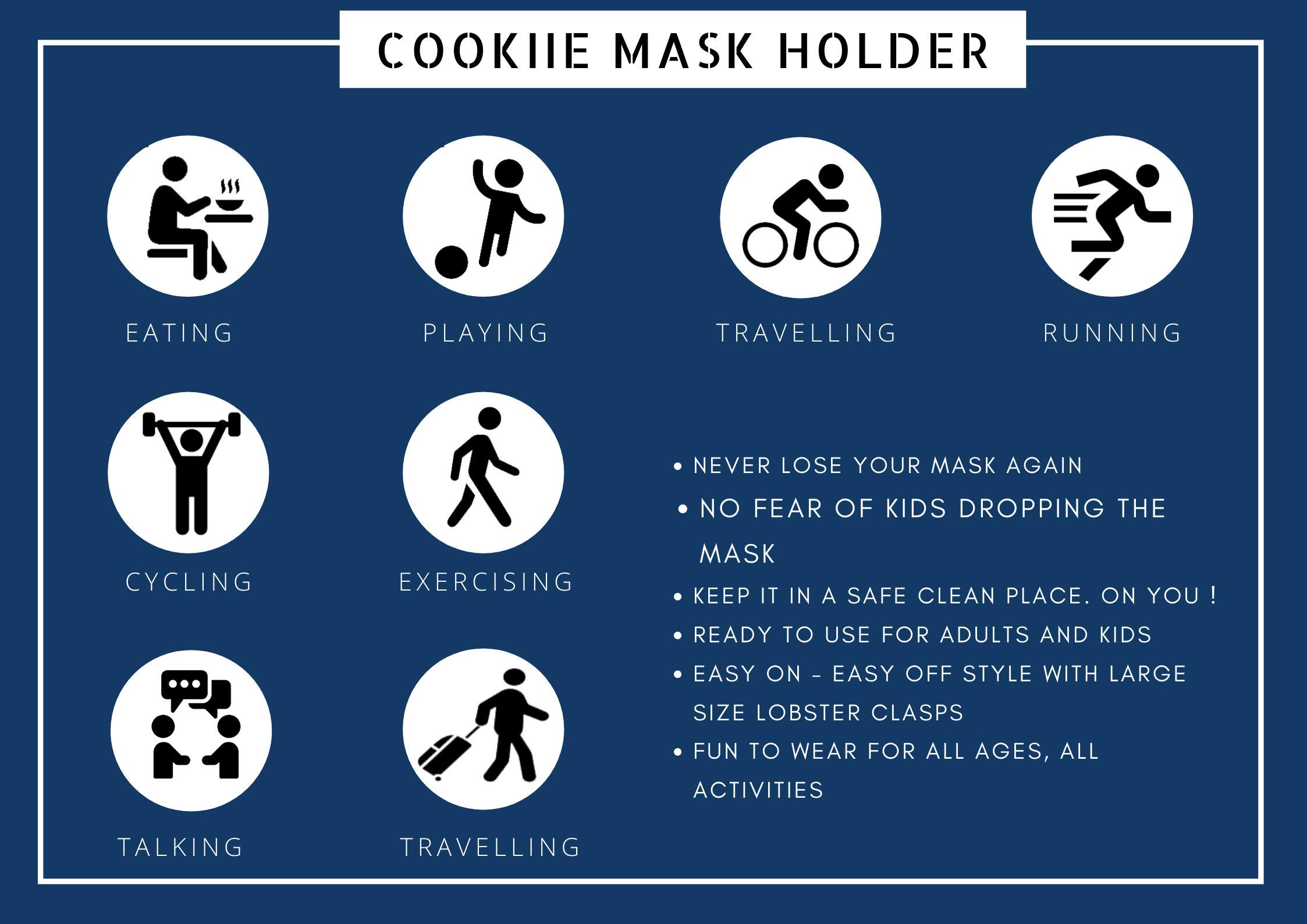 2 Pack Cookie Brown Beads Face Mask Chain - Adjustable Mask Holder for Cycling, Running & Workouts - Comfortable Mask Lanyard for Gym, Travel & Daily Use