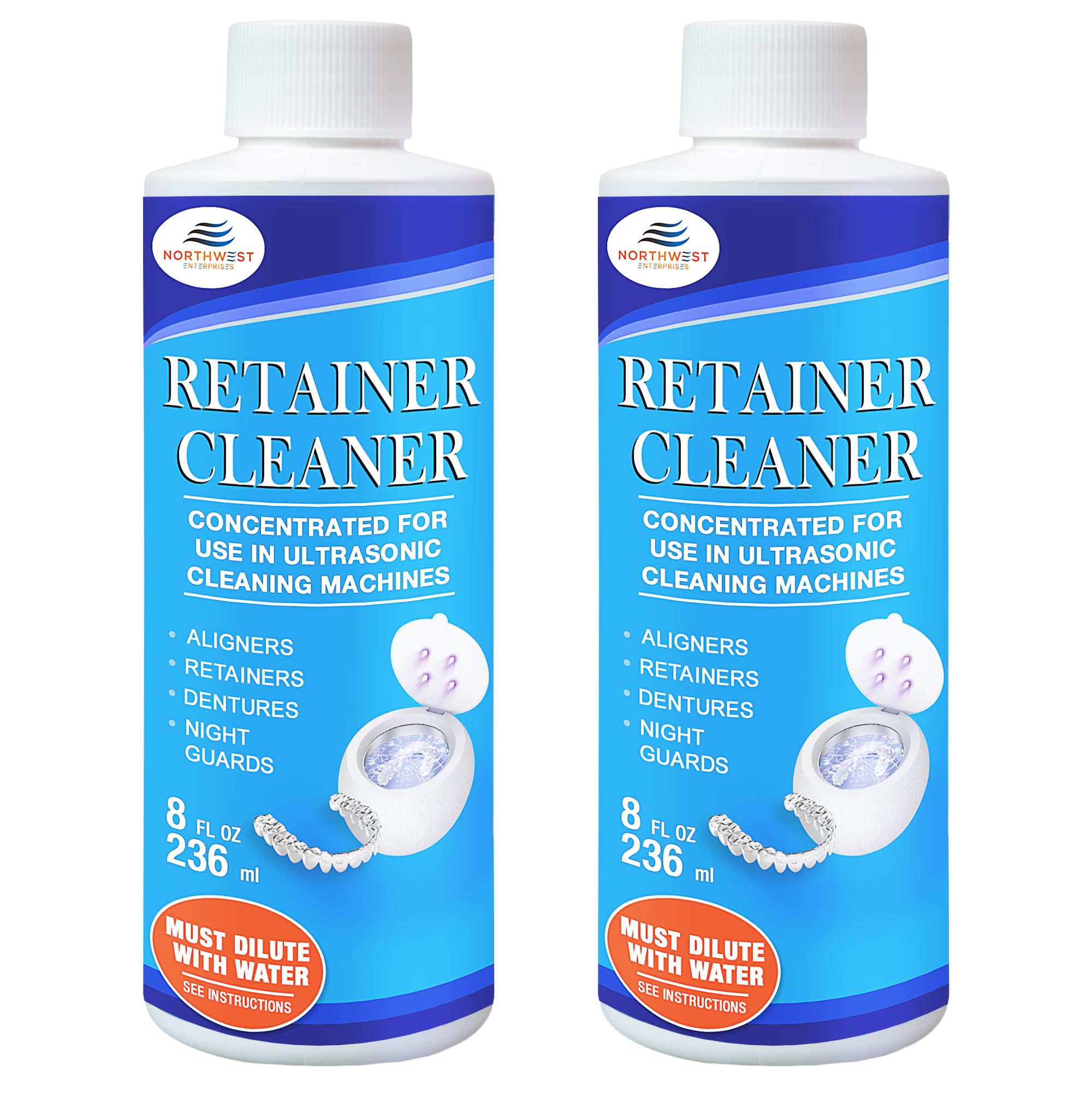 Premium Ultrasonic Retainer & Denture Cleaner Solution Concentrate (16 oz) - Removes Odor, Stains & Discoloration - Safe for Mouthguards, Invisalign, Night Guards - Ideal for Daily Dental Appliance Cleaning at Home