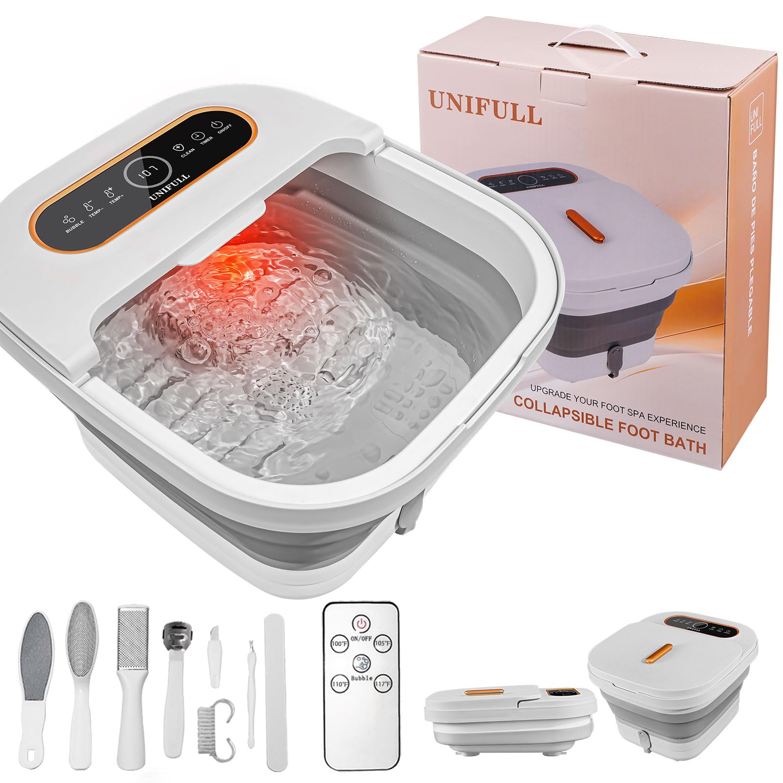 Collapsible Foot Spa Bath with Heat & Massage - Touch Screen & Remote Control, Adjustable Temperature, Timer, Bubble Function - Perfect for Relaxation, Pedicure & Home Spa Therapy