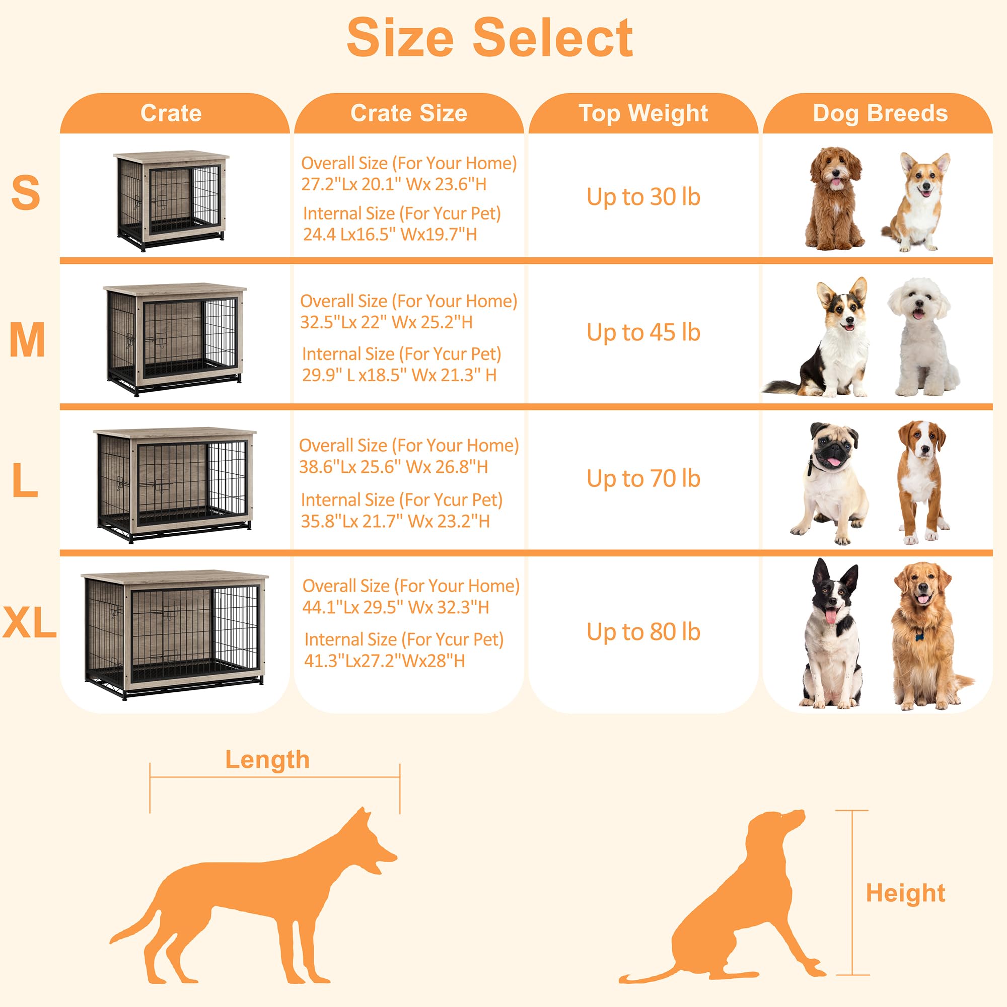 Modern Wooden Dog Crate Furniture - Heavy Duty Indoor Kennel with Removable Tray & Double Doors | Side End Table for Living Room, Bedroom | Grey Pet Cage for Small to Medium Dogs | Perfect for Home Decor & Pet Safety