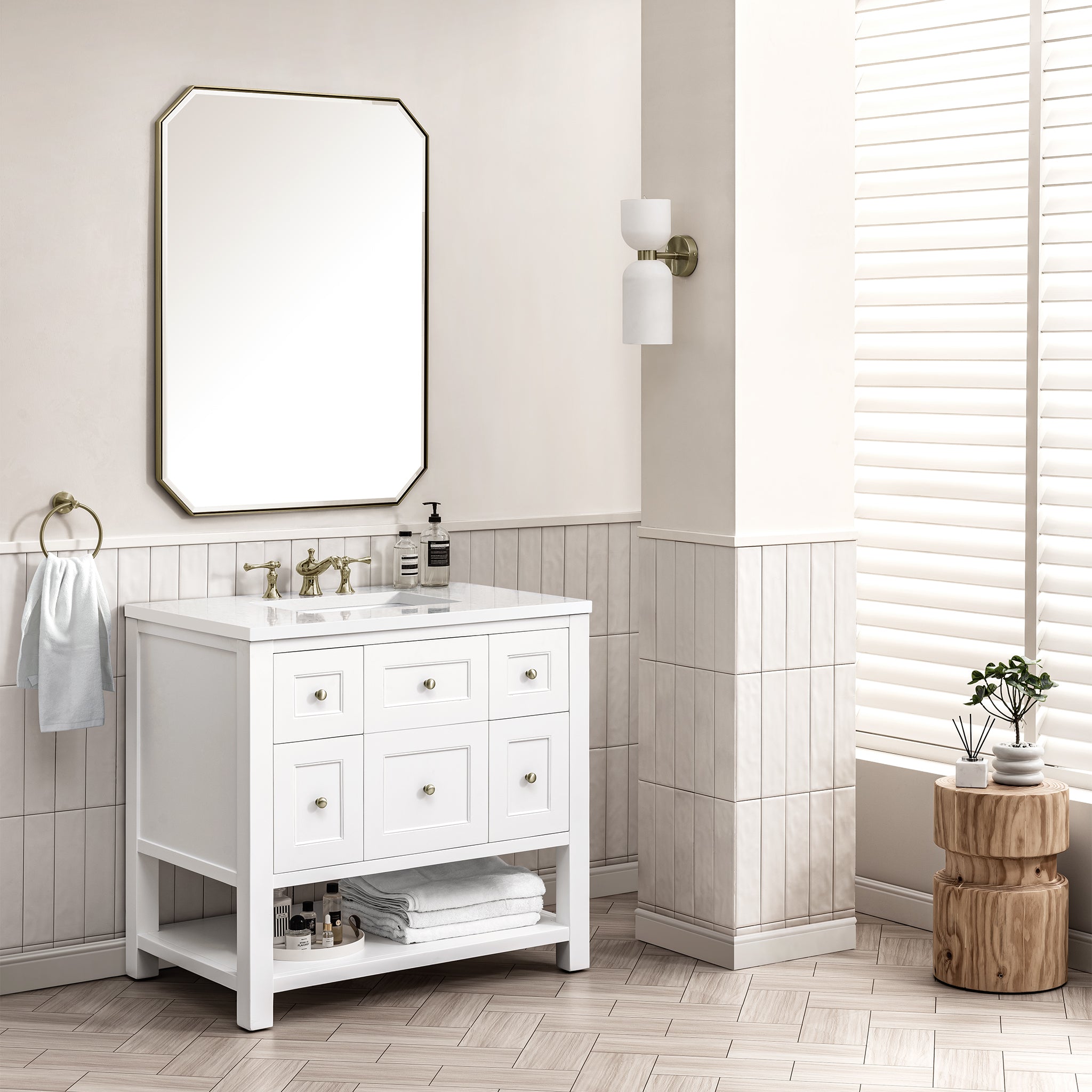 Breckenridge 36 Inch Single Bathroom Vanity Set with White Zeus Quartz Countertop - Modern Bright White Finish for Small Bathroom Remodel & Powder Room Upgrade