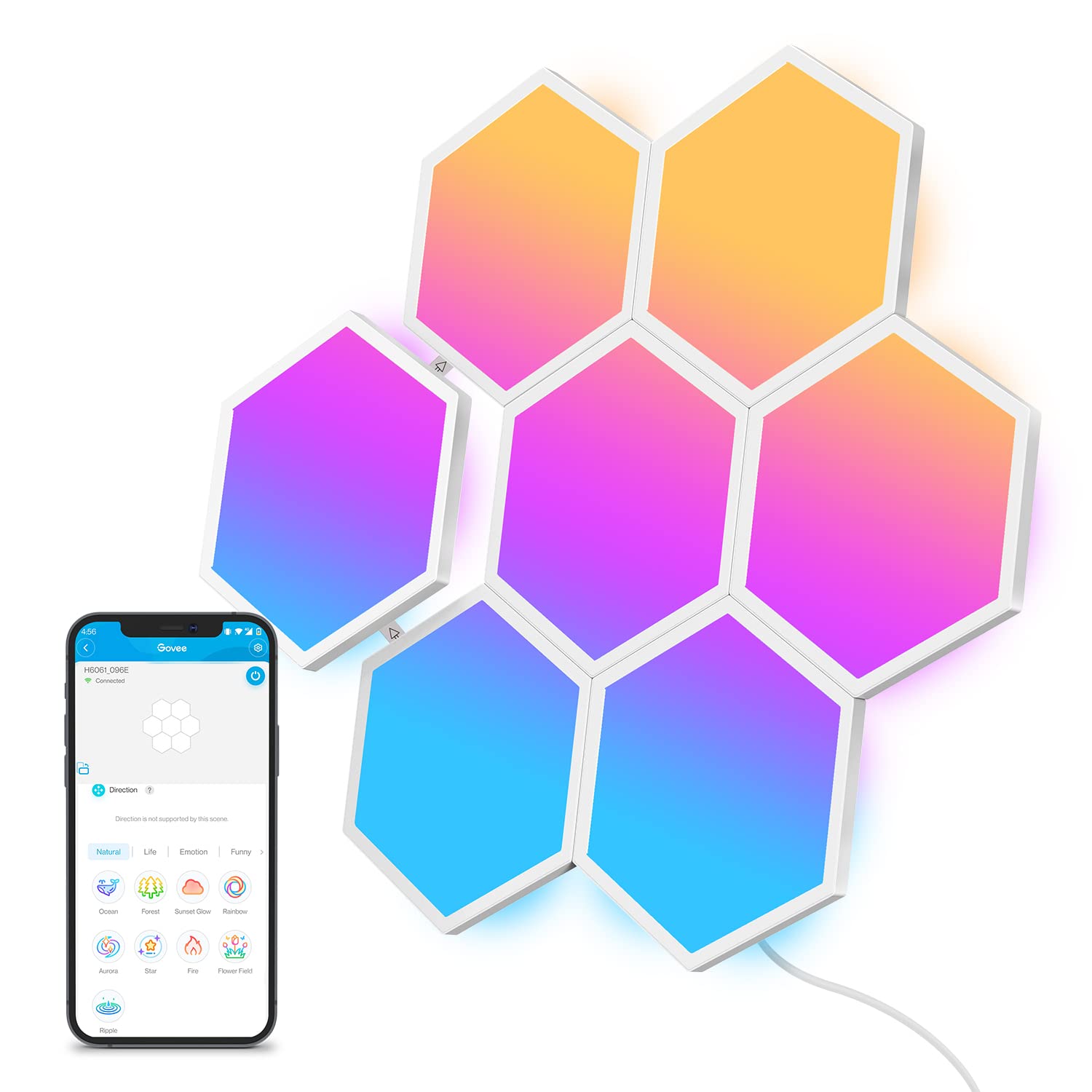 Govee Hexagon Light Panels - Smart LED Wall Lights with Music Sync & RGBIC Color Changing, Works with Alexa & Google Assistant, 7-Pack for Gaming Room, Bedroom & Living Room Decor | Perfect for Parties, Movie Nights & Ambient Lighting