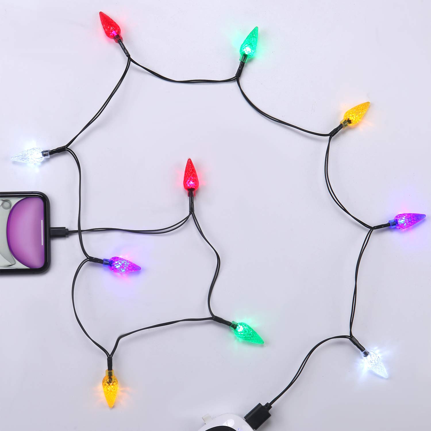 USB Christmas Light Phone Charger Cable - LED Holiday Charging Cord for iPhone 14/13/12/11 Pro/XS/XS Max/XR/X/8 Plus/8/7 Plus/6s/6 - 10 Warm White Lights for Festive Decor - Perfect for Holiday Parties, Bedroom Decor & Christmas Gift Giving (Black)