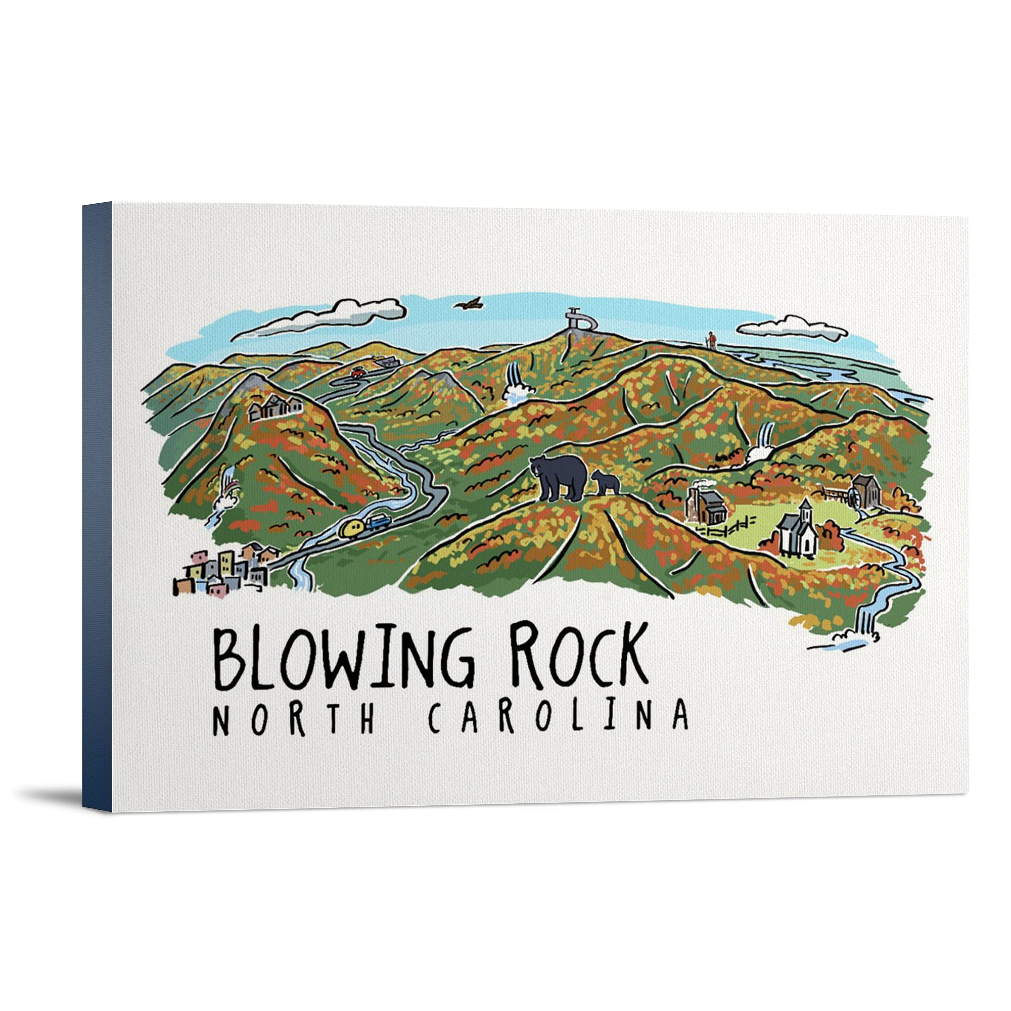 Blowing Rock North Carolina Line Drawing Art - 16x24 Wrapped Canvas Wall Decor for Living Room, Bedroom & Office | Landscape Artwork, Home Decoration Gift