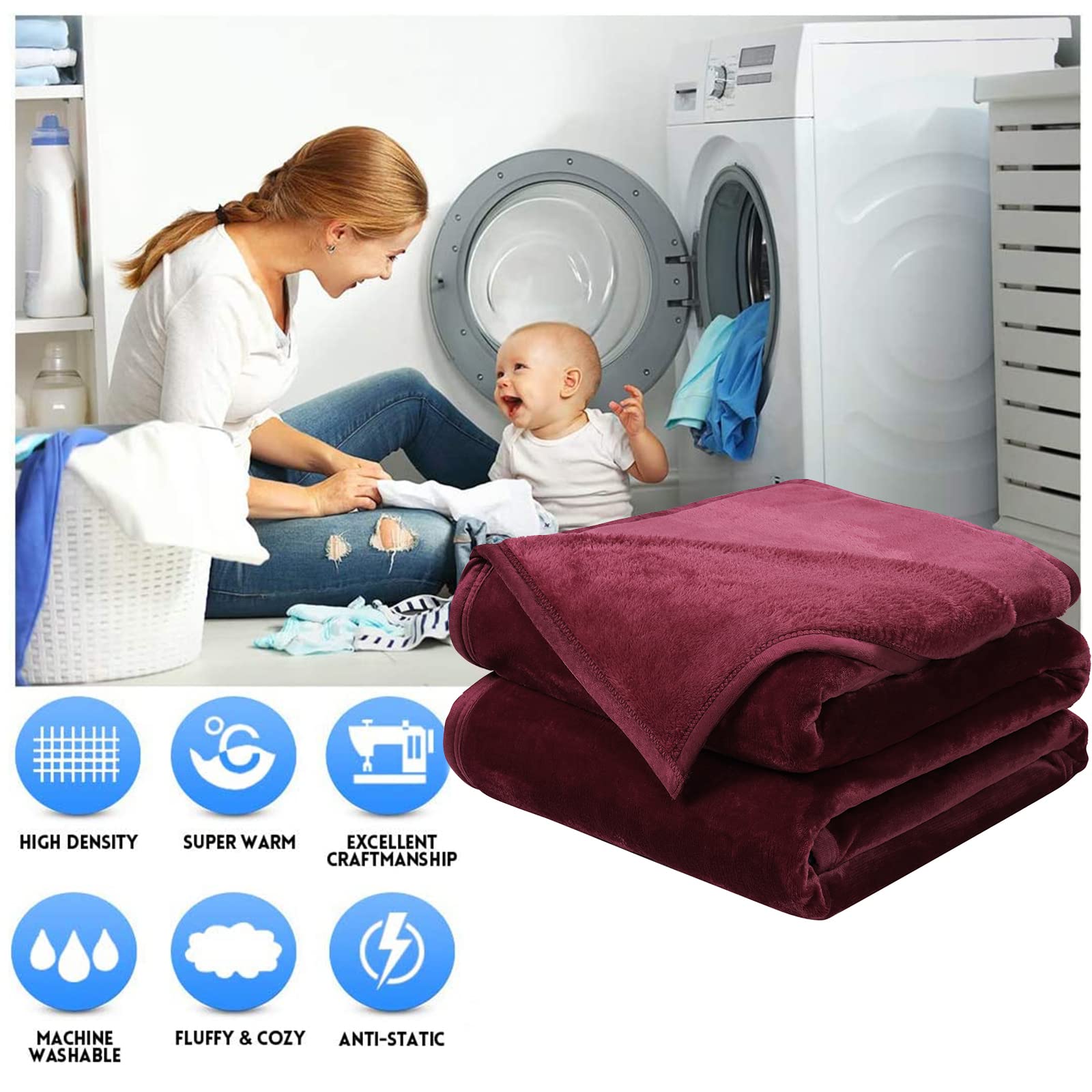 EASEALND Soft King Size Blanket - All Season Winter Warm Microplush Lightweight Thermal Fleece Blanket for Couch, Bed & Sofa - 90x108 Inches, Burgundy - Perfect for Cozy Nights, Movie Time & Home Decor