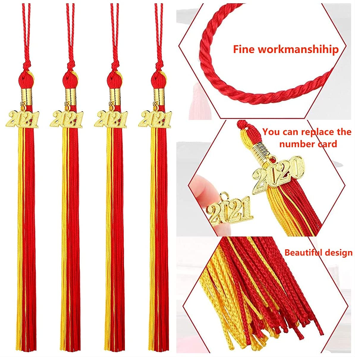 2021 Graduation Tassel with Gold Charm - Double Color Cap Tassel for High School & College Graduation Ceremony - Perfect for Graduation Gowns, Yearbooks & Commencement Photos