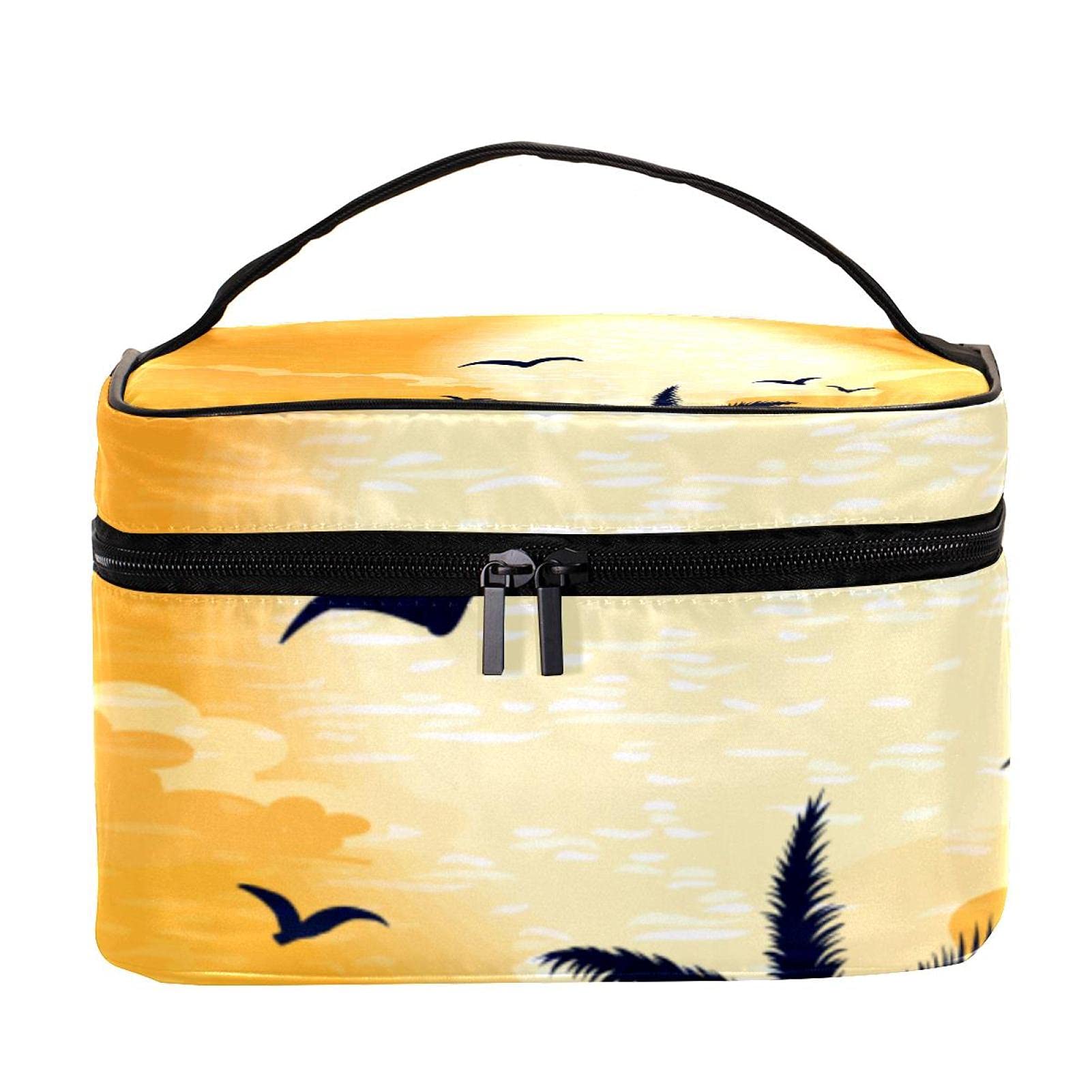 **Premium Sunset Beach Surfboard Print Large Cosmetic Bag - Waterproof Travel Makeup Case Organizer with Zipper for Women & Girls - Perfect for Beach Trips, Gym, and Vacation Essentials**