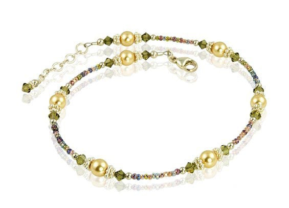 Golden Khaki Crystal Sunrise Anklet - Elegant Beaded Ankle Bracelet for Women, Boho Chic Summer Jewelry for Beach, Wedding & Party Accessories