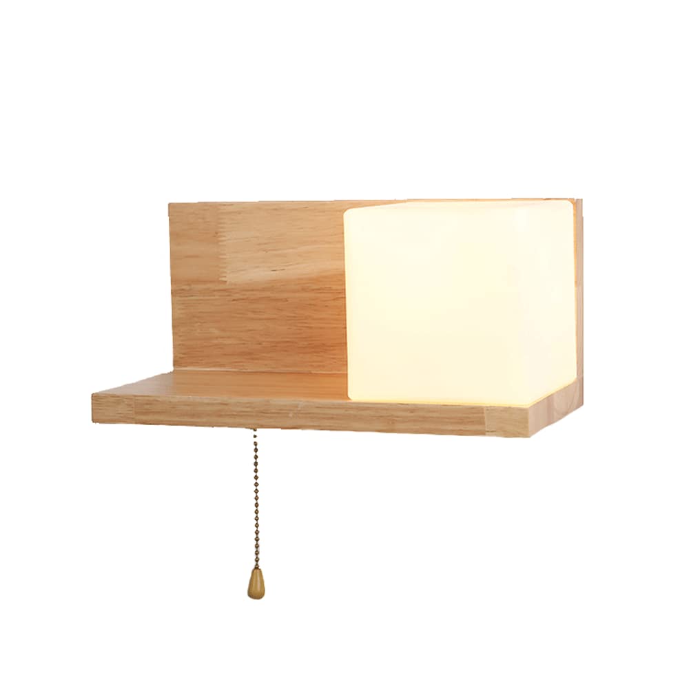 Nordic Solid Wood Glass Wall Lamp - Modern Minimalist Indoor Square Wall Sconce for Bedroom, Living Room & Office - Decorative Wall Light Fixture with Warm Ambient Lighting for Cozy Spaces
