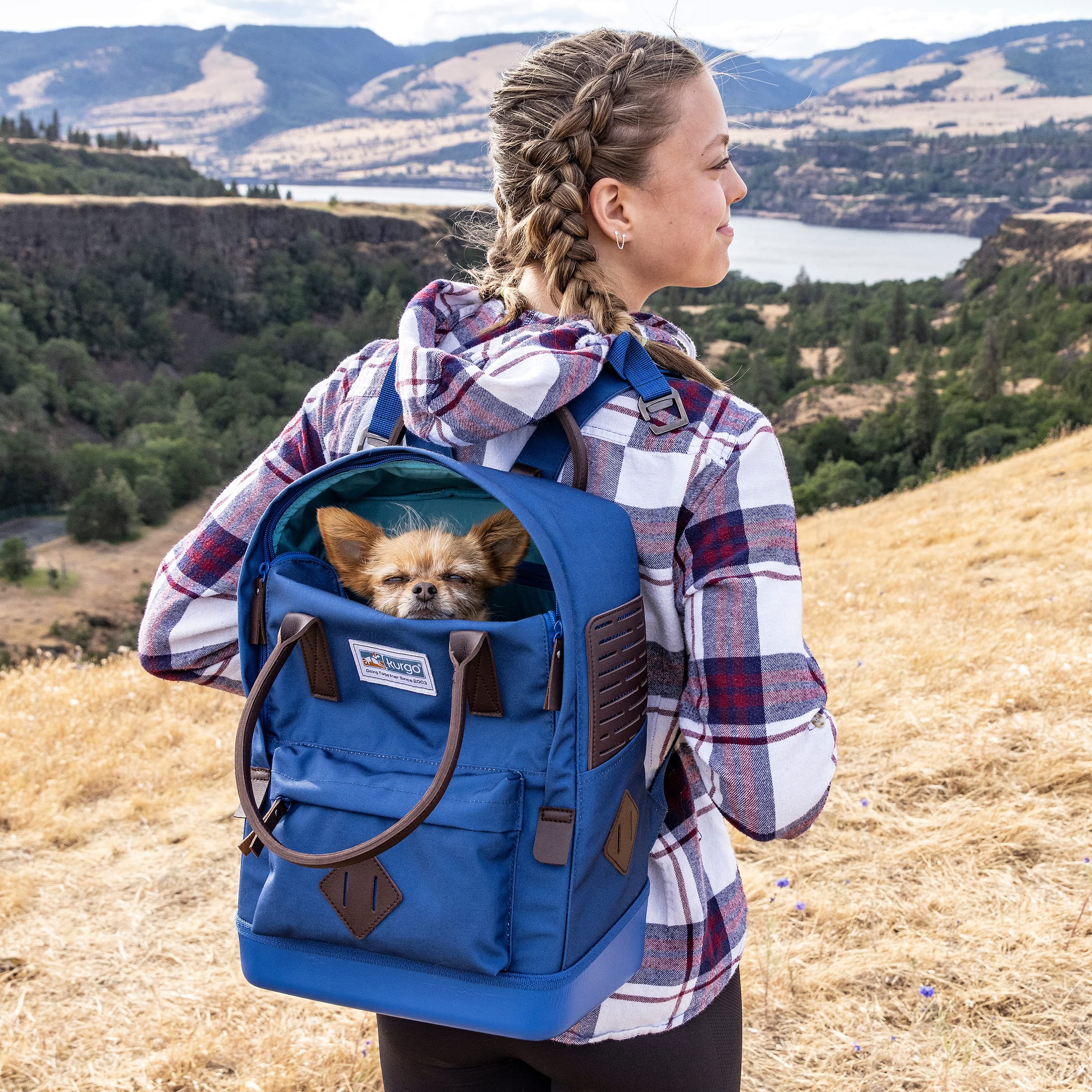 **Kurgo Nomad Dog Carrier Backpack - Lightweight Hiking Backpack for Small Dogs Up to 15 lbs, Waterproof Pet Travel Carrier with Safety Tether & Dual Handles - Perfect for Hiking, Camping & Air Travel (Blue)**