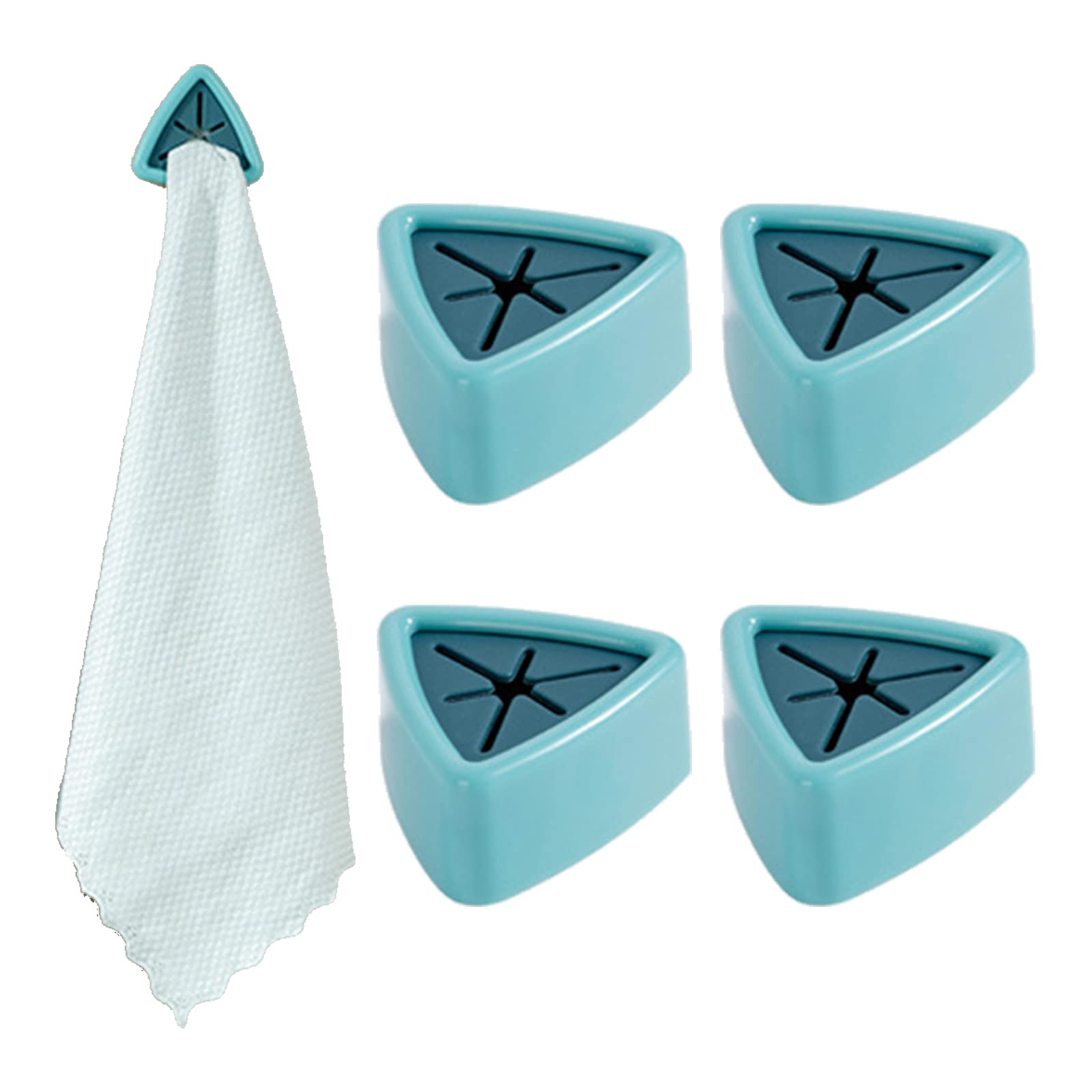 No-Drill Universal Wall Mount Towel Hooks - 4-Pack Blue Kitchen & Bathroom Towel Holders for Cabinets, Walls, Garage - Rustproof & Space-Saving Home Organization Solution (Perfect for Small Spaces & Rental Homes)