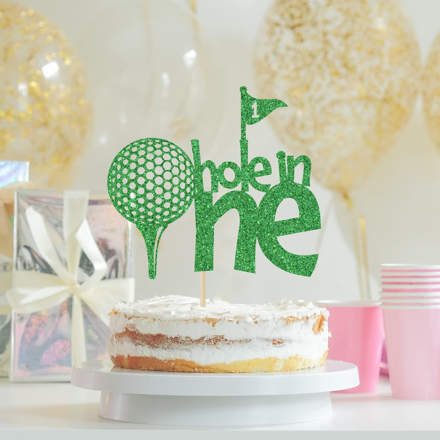 Golf Hole in One Cake Topper - Green Glitter 1st Birthday Cake Decor for Boys & Girls | Perfect for Golf-Themed Birthday Parties & Baby Showers