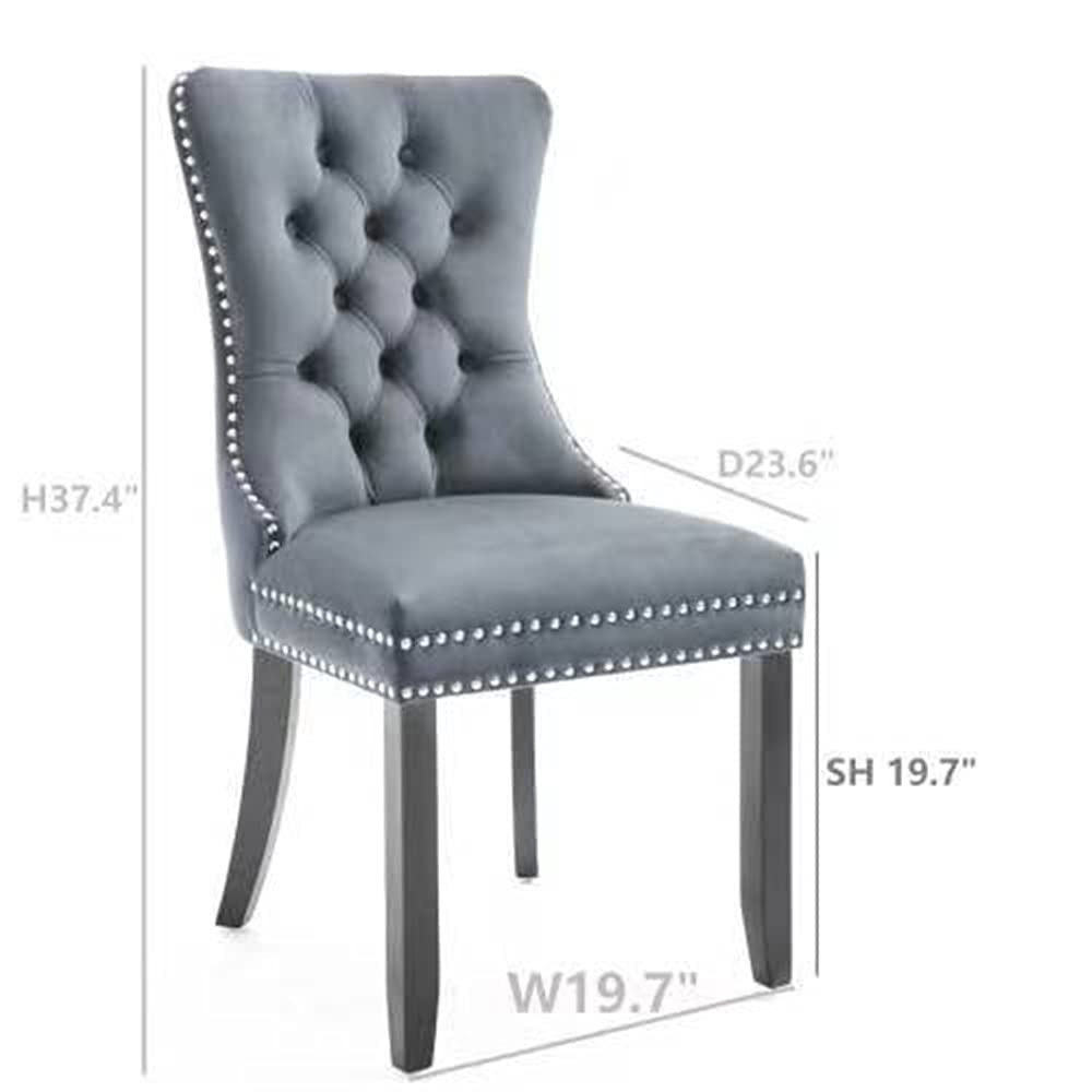 LZ LEISURE ZONE 2-Piece Upholstered Dining Chair Set - Button Tufted Armless Accent Chairs with Nailhead Trim & Back Ring Pull, 19.7
