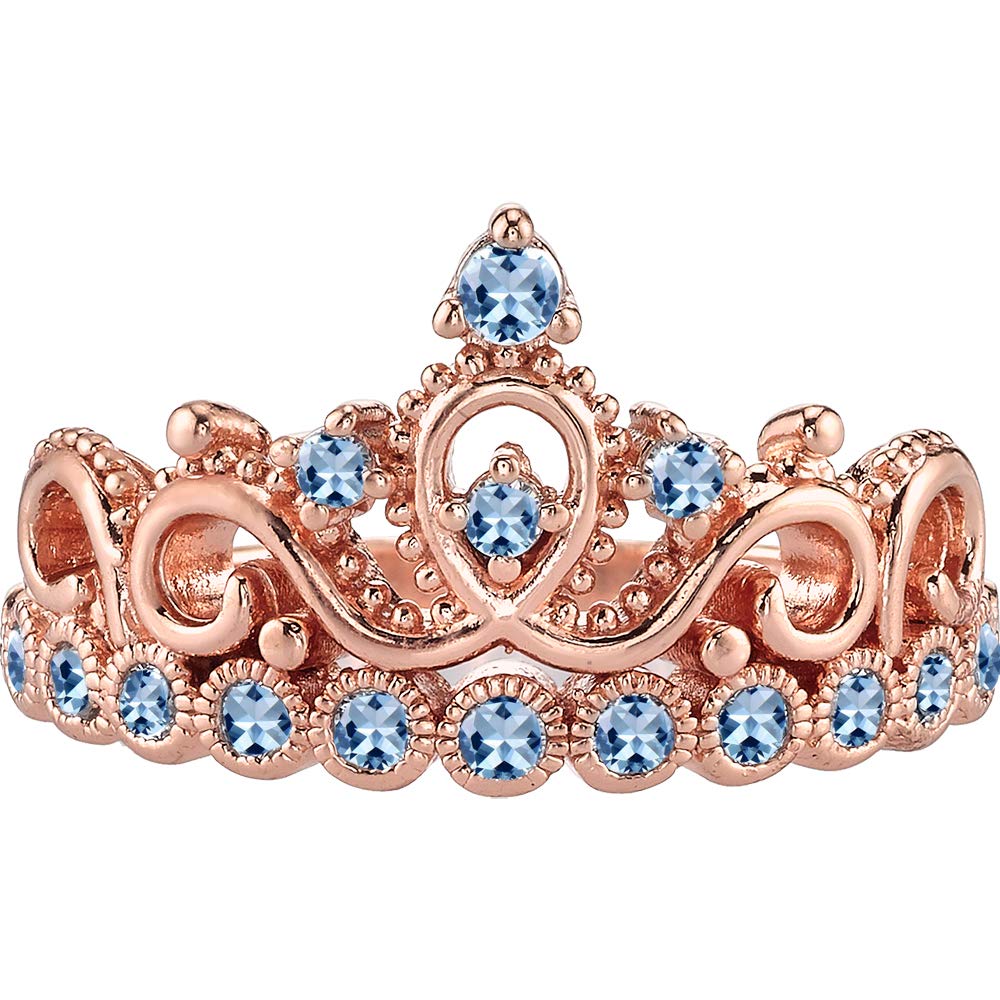 14K Rose Gold Blue Topaz Crown Ring for Women – Elegant Birthstone Jewelry Gift for Her – Perfect for Engagement, Anniversary & Special Occasions