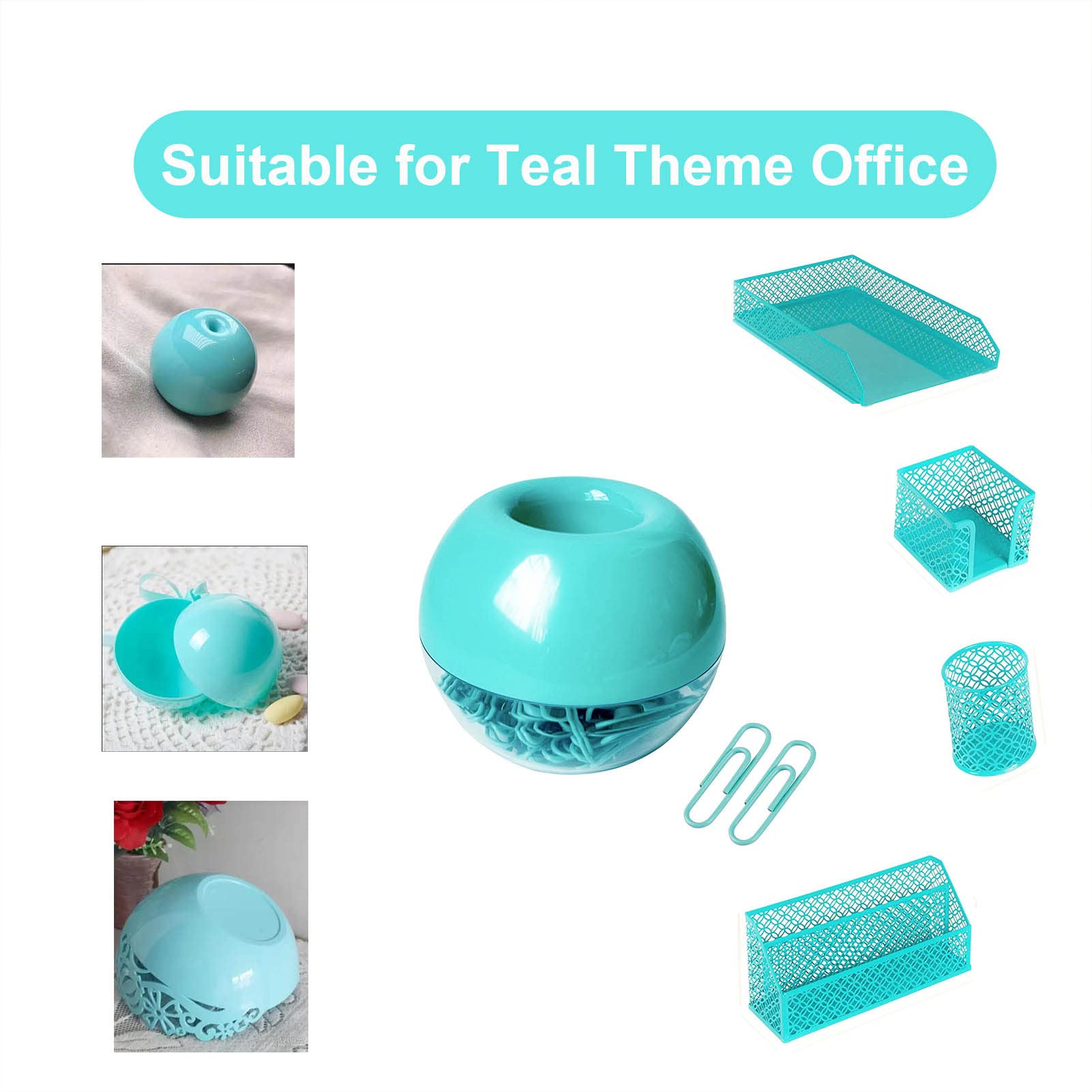 Teal Paper Clips Holder with 100pcs 1.1 Inch Mint Green Paper Clips - Office Desk Organizer Accessories for Files, Documents & School Supplies - Perfect for Office, Home & Classroom Organization