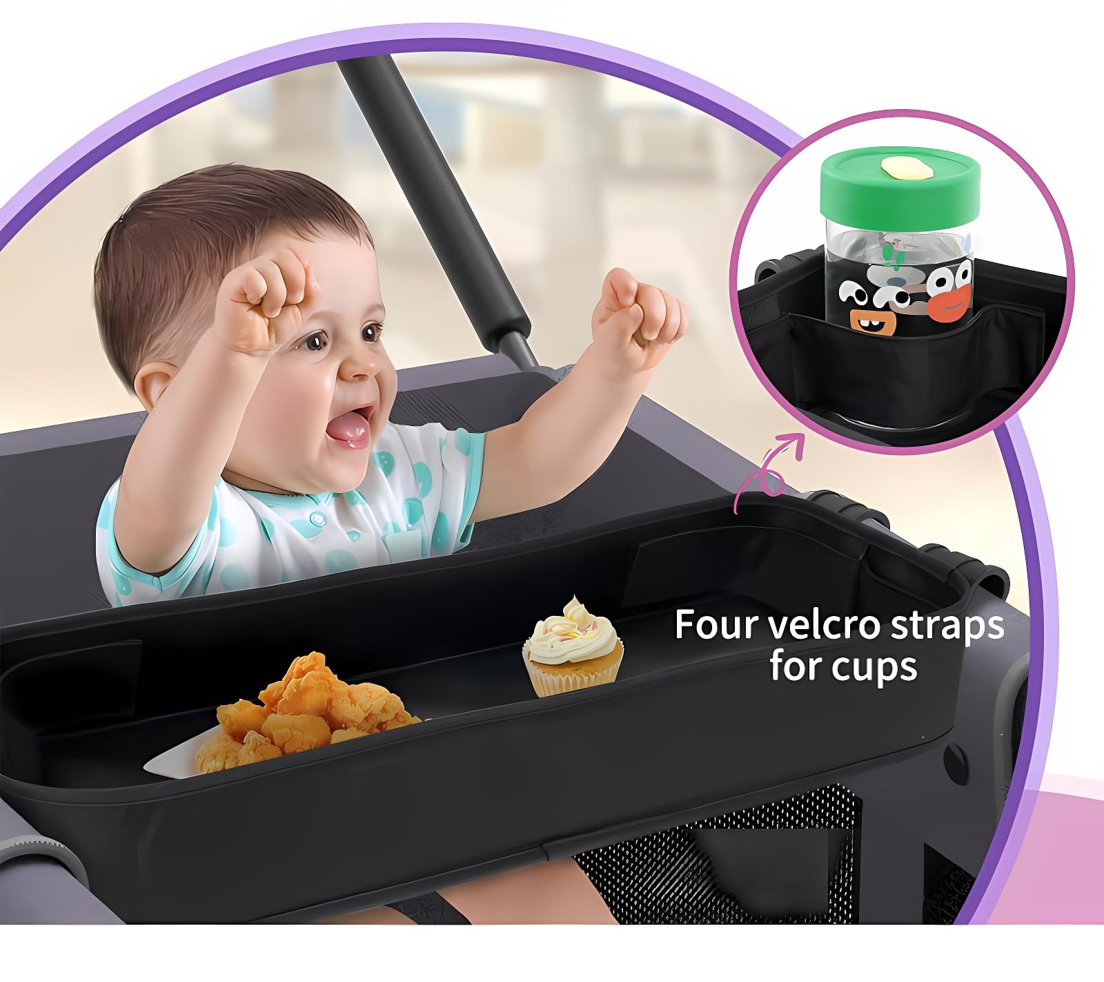 KDOWES Stroller Tray for Wonderfold Wagon W4 - Kids Snack & Activity Tray with 2 Cup Holders & 2 Mesh Pockets | Easy to Clean | Perfect for Snacking, Drawing & Playtime on the Go