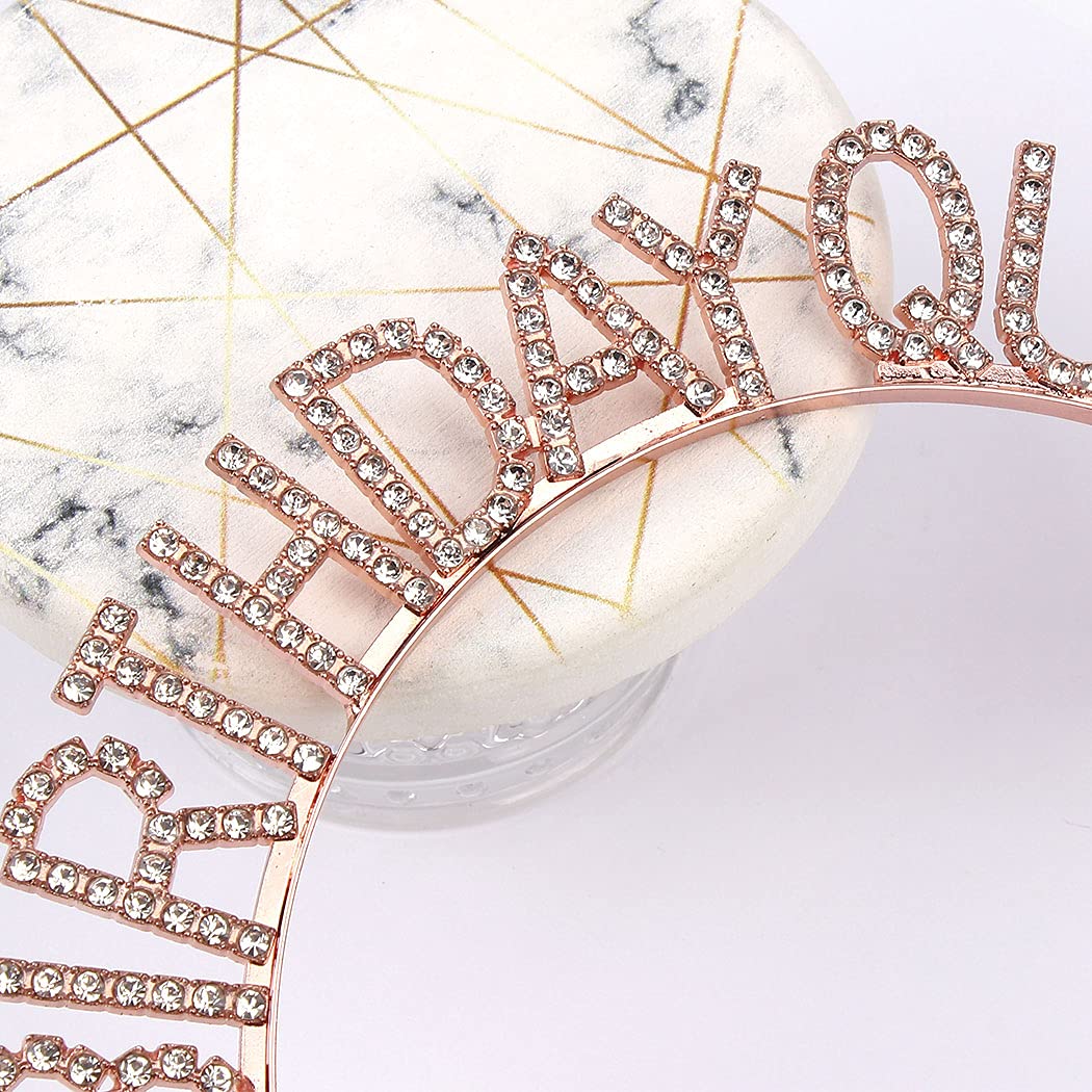 Rose Gold Birthday Crown for Women & Girls - Rhinestone Tiara Headband for Birthday Queen & Princess | Perfect for Birthday Parties, Photo Shoots & Special Celebrations