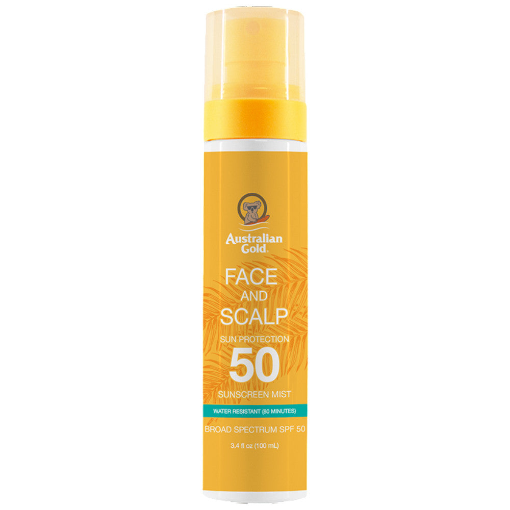 Australian Gold Face & Scalp Sunscreen Mist SPF 50 - 3.4 oz Oil-Free Continuous Spray for All-Day Protection - Perfect for Beach, Pool & Outdoor Activities