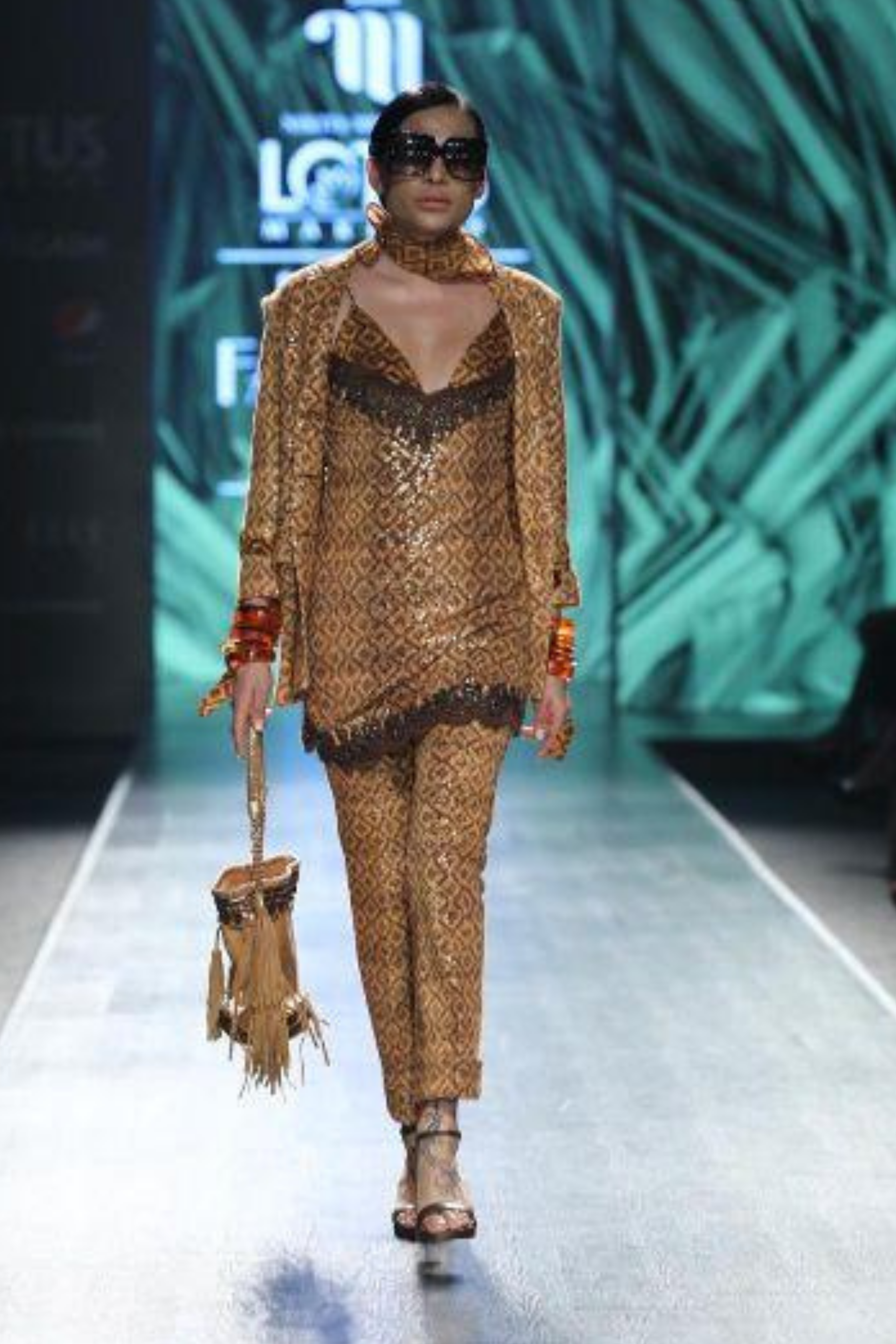 Sequin Embellished Beige Brown Basket Weave Print Short Dress with Matching Bralette Set - Perfect for Parties, Date Nights & Special Occasions