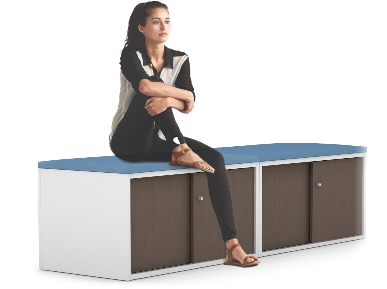 Low Profile Sliding 4-Door Credenza with Soft Top Cushion - Perfect for Home Office, Living Room, and Bedroom Storage