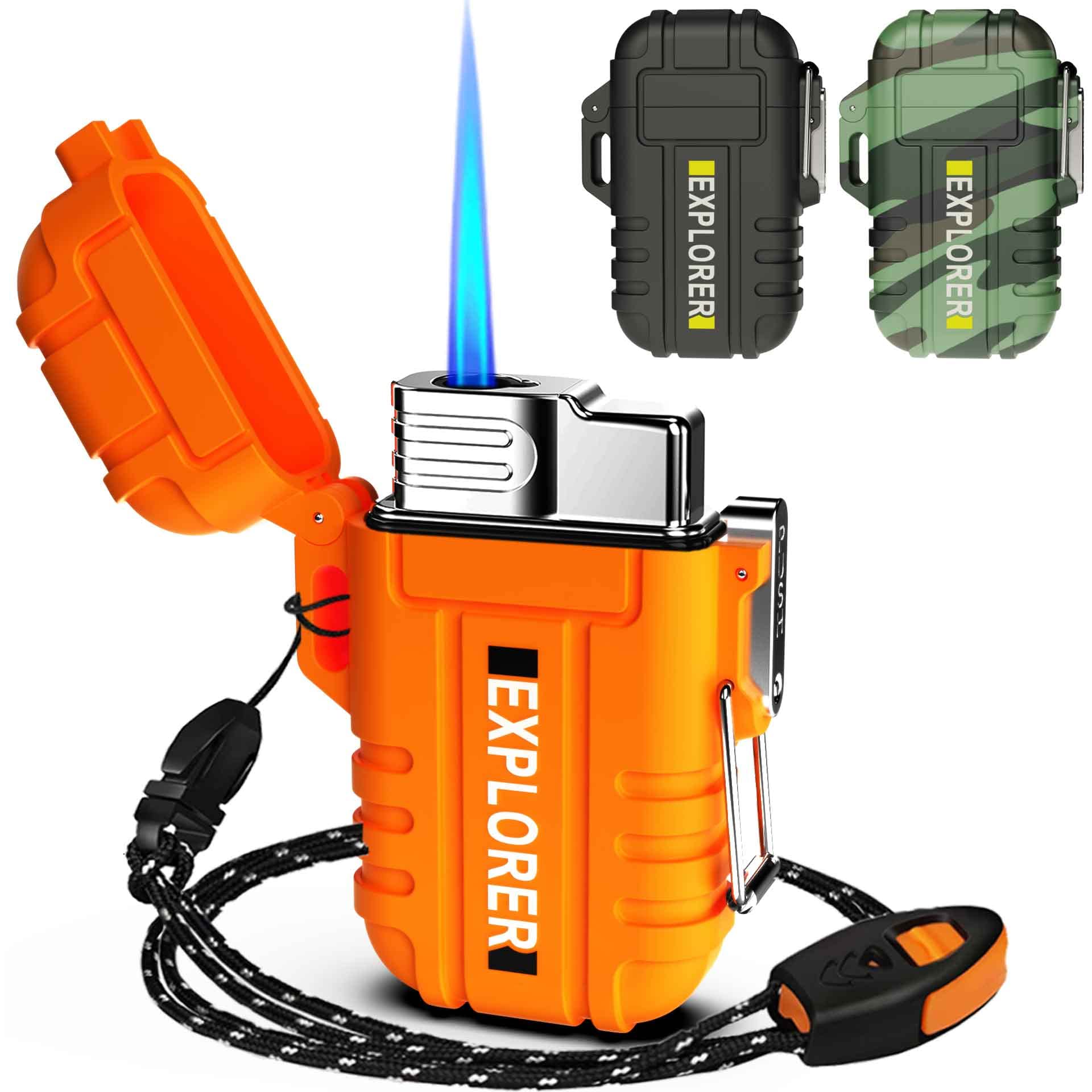 Refillable Torch Lighter - Windproof Butane Jet Flame for Camping, BBQ & Outdoor Use (Orange)