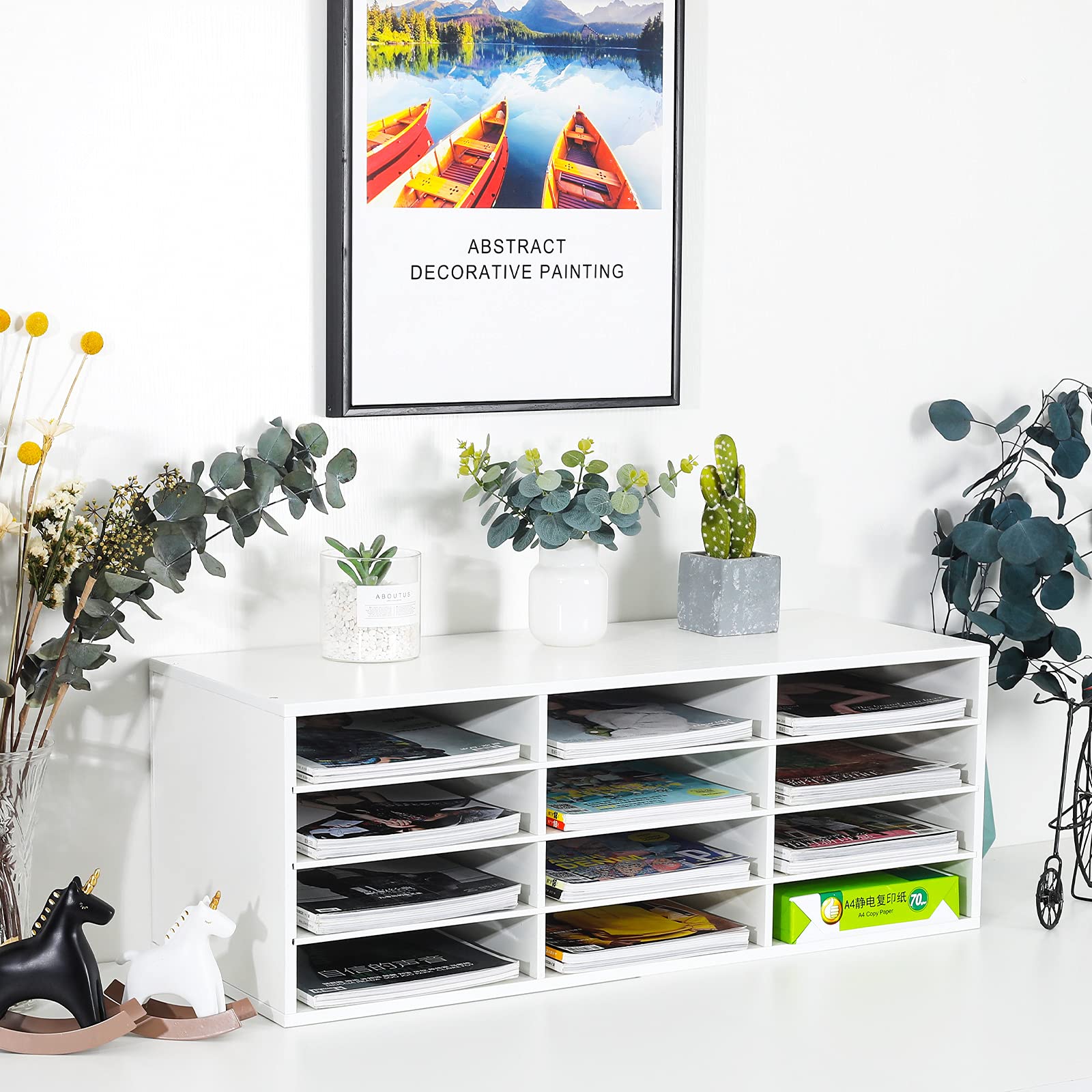 Wooden PAG Mail Sorter - 12 Compartment Desktop Organizer for Classroom, Office & Home | Paper Bill Holder, Literature Sorter, Student Mailbox | Perfect for Teachers, Students & Home Organization (White)