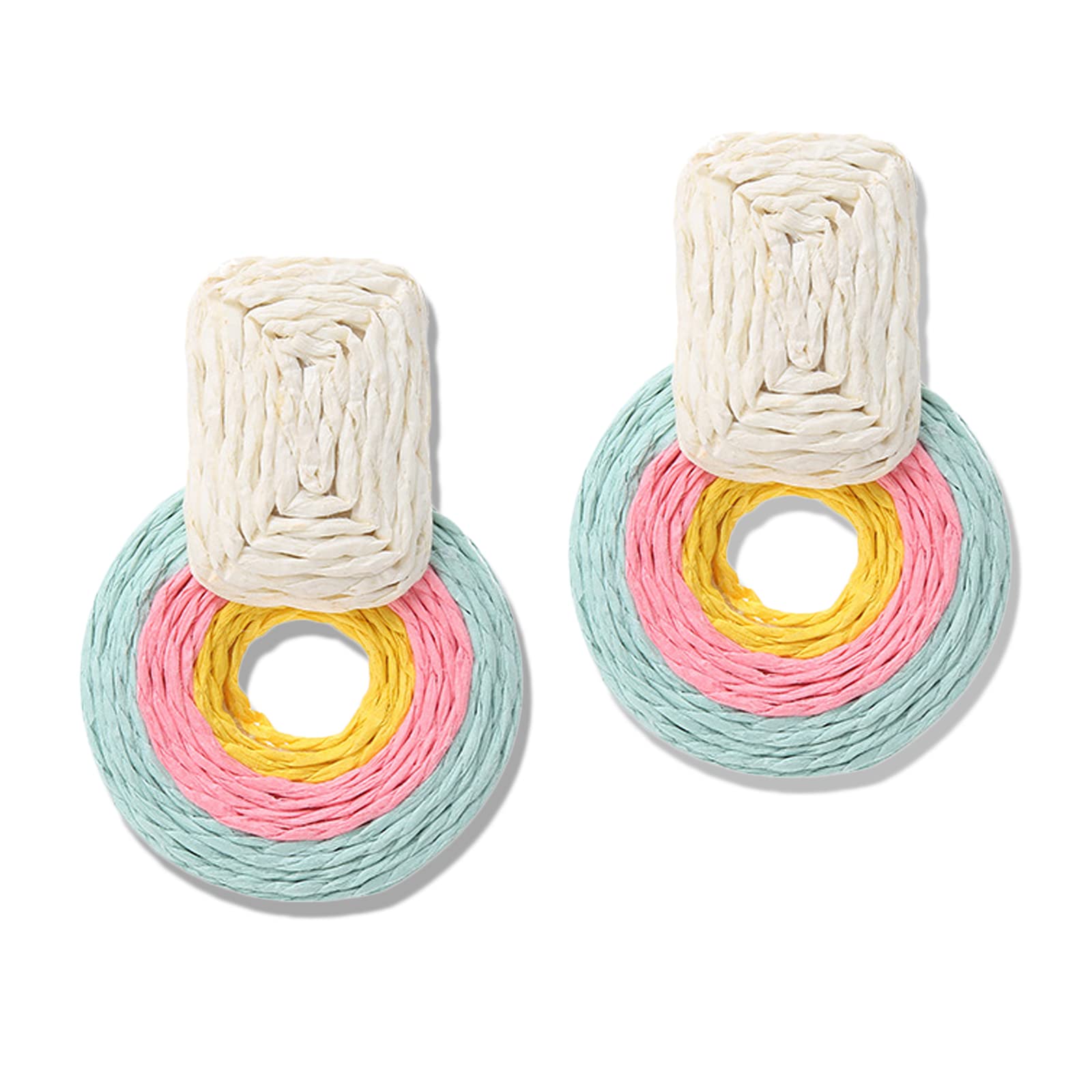 Boho Rattan Statement Earrings for Women - Handmade Straw Braid Drop Dangle Earrings - Perfect for Beach Vacations, Summer Outfits & Boho Fashion Accessories