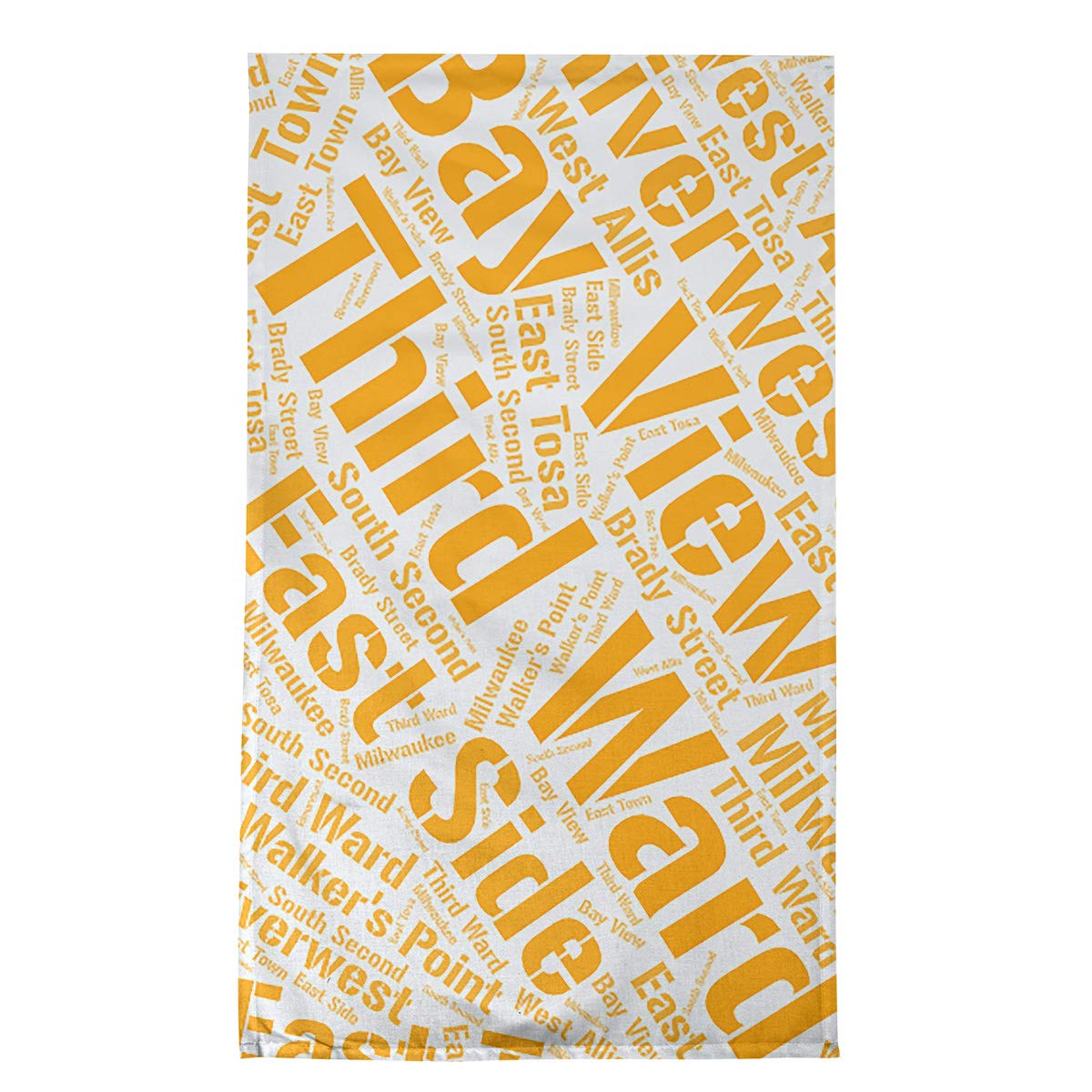 Rand Cites Milwaukee Wisconsin Districts Word Art Orange Tea Towel - Vintage Style Kitchen Towel for Cooking, Baking & Home Decor