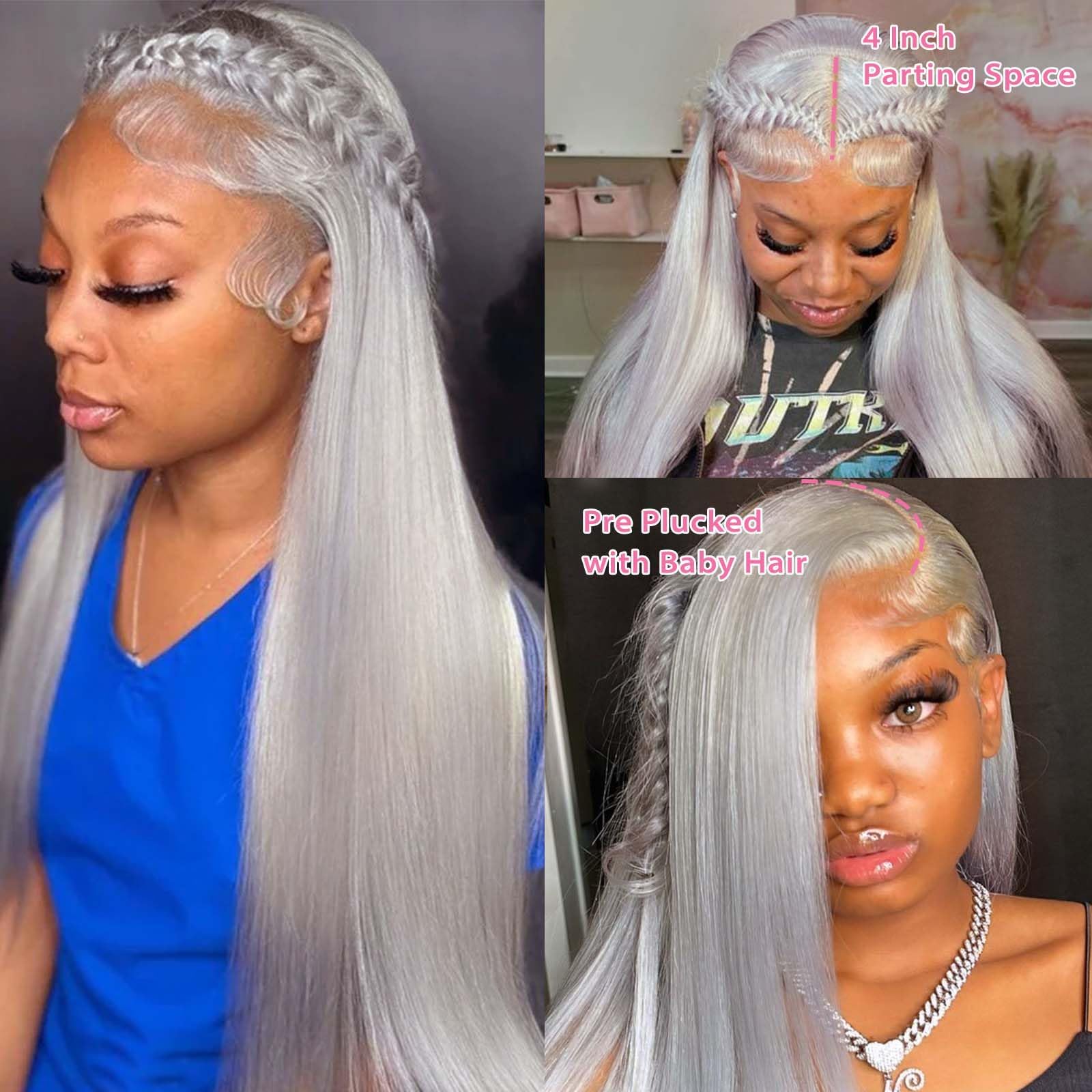 13x4 HD Lace Front Wigs Human Hair - Silky Straight Glueless Gray Human Hair Wig 30 Inch Long Layered with Pre-Plucked Hairline - Natural Silver Grey Frontal Wigs for Women 180% Density - Perfect for Daily Wear, Cosplay, and Special Occasions