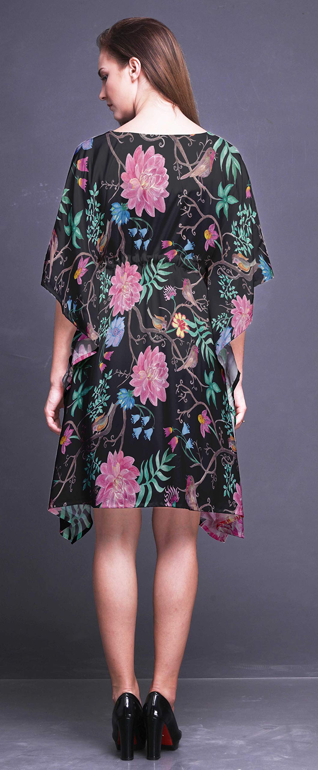 Bimba Women's Short Caftan Midi Dress - Beach Cover Up, Swimwear Cover Up, Summer Kaftan Dress for Pool, Vacation & Boho Style Outfits