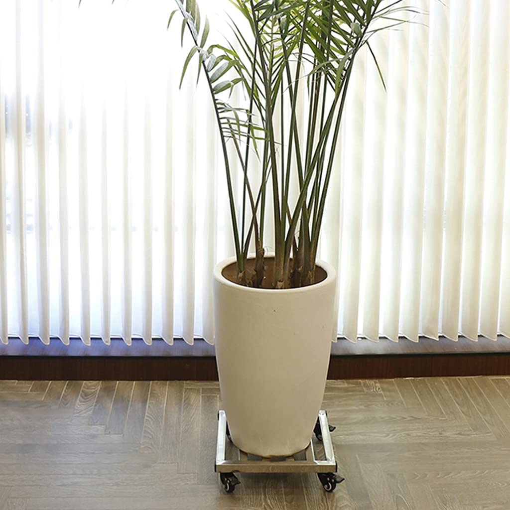 Stainless Steel Heavy Duty Metal Plant Stand with Rollers - 10 Inch Square Flower Pot Caddy, Movable Potted Plant Pallet for Indoor & Outdoor Garden Decor