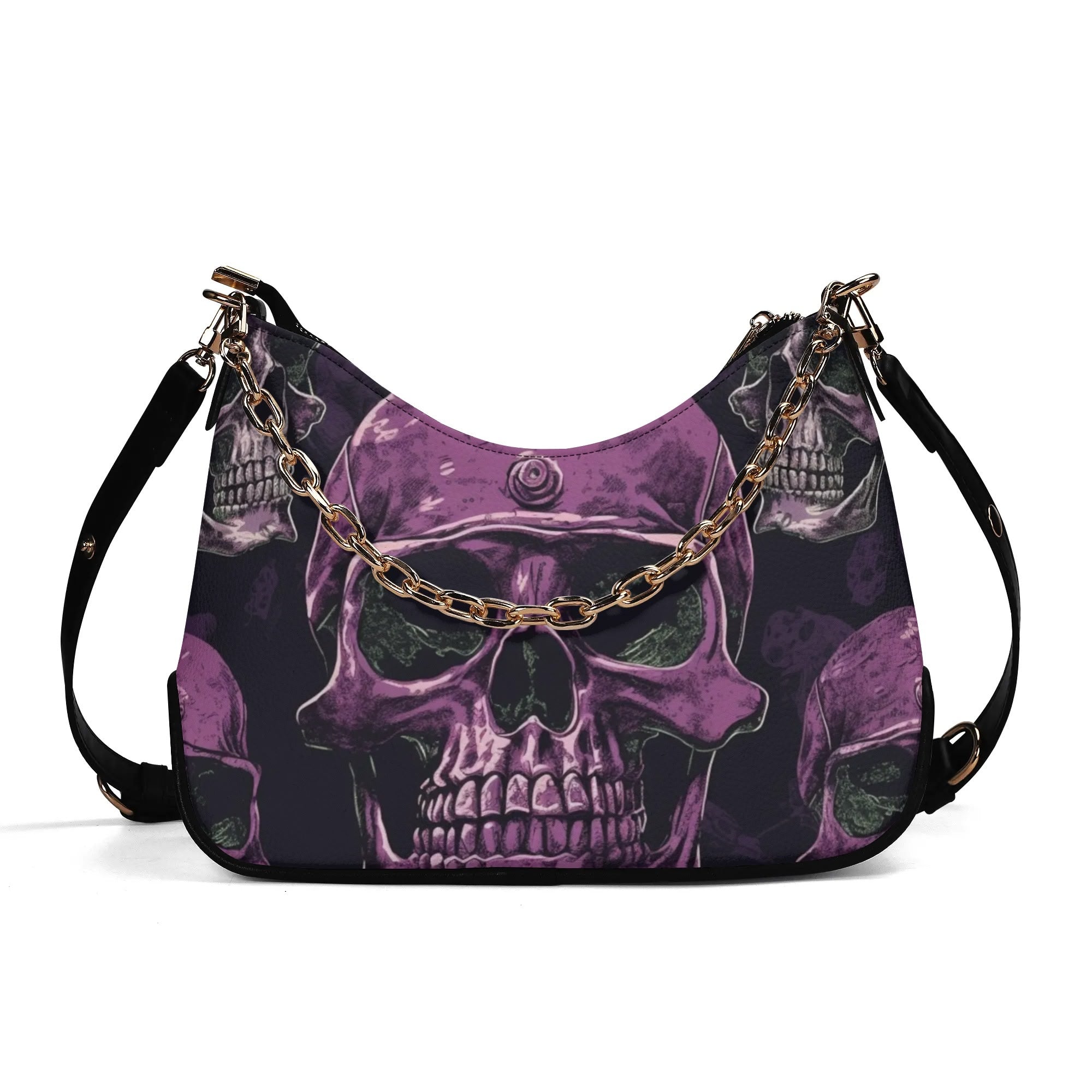 Stylish Purple Skull Leather Crossbody Bag with Detachable Chain Strap - Perfect for Halloween, Gothic Fashion, and Everyday Outfits