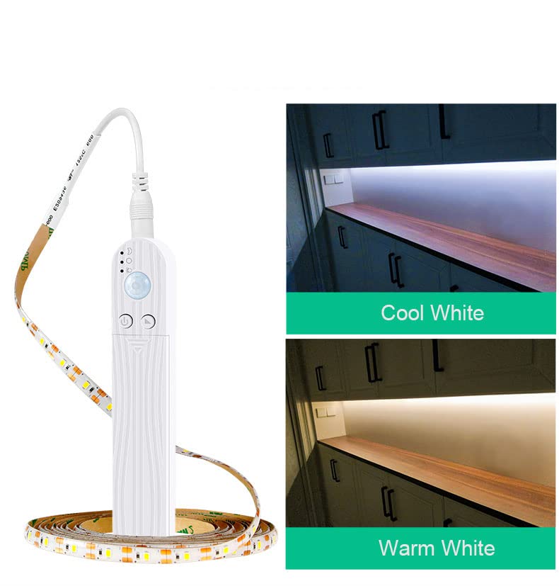 Battery Powered LED Under Cabinet Light Strip with Motion Sensor - 5V Waterproof Smart Night Light for Bed, Stairs, Wardrobe, Closet (2M, Warm White) - Perfect for Nighttime Safety & Home Decor