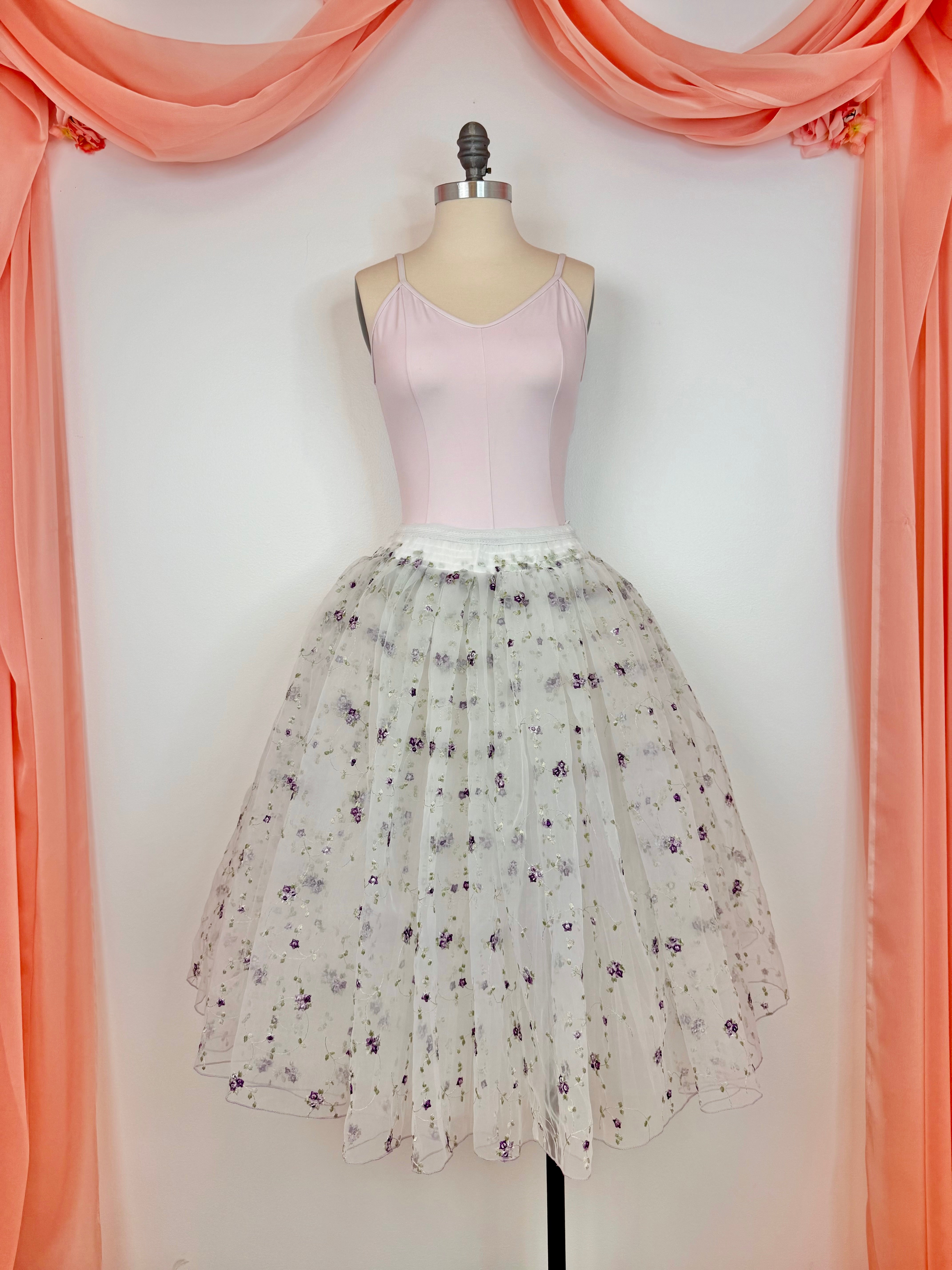 Ready-to-Wear Peasant Style White Over Skirt with Lilac Floral Embroidery - Perfect for Boho Chic Outfits, Festivals & Summer Weddings