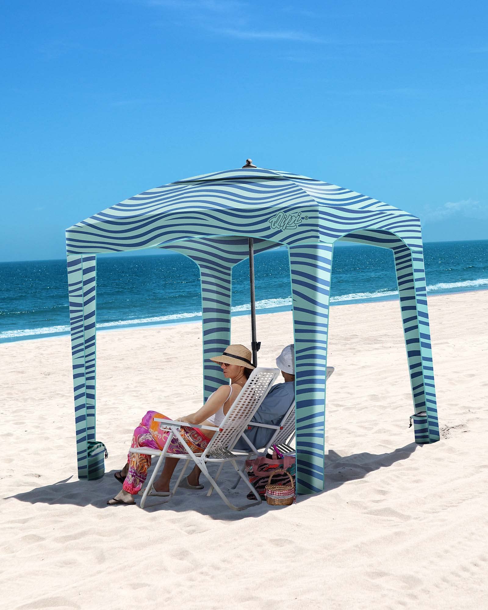 Qipi Beach Cabana - 6' x 6' Portable Sun Shelter with UPF 50+ UV Protection, Waterproof & Easy Setup Canopy, Includes Side Wall - Perfect for Family Beach Trips, Pool Parties, Camping & Outdoor Adventures