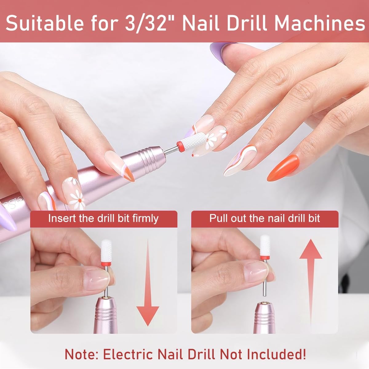 KRENI 5Pcs Ceramic Nail Drill Bits - 2.35mm (3/32