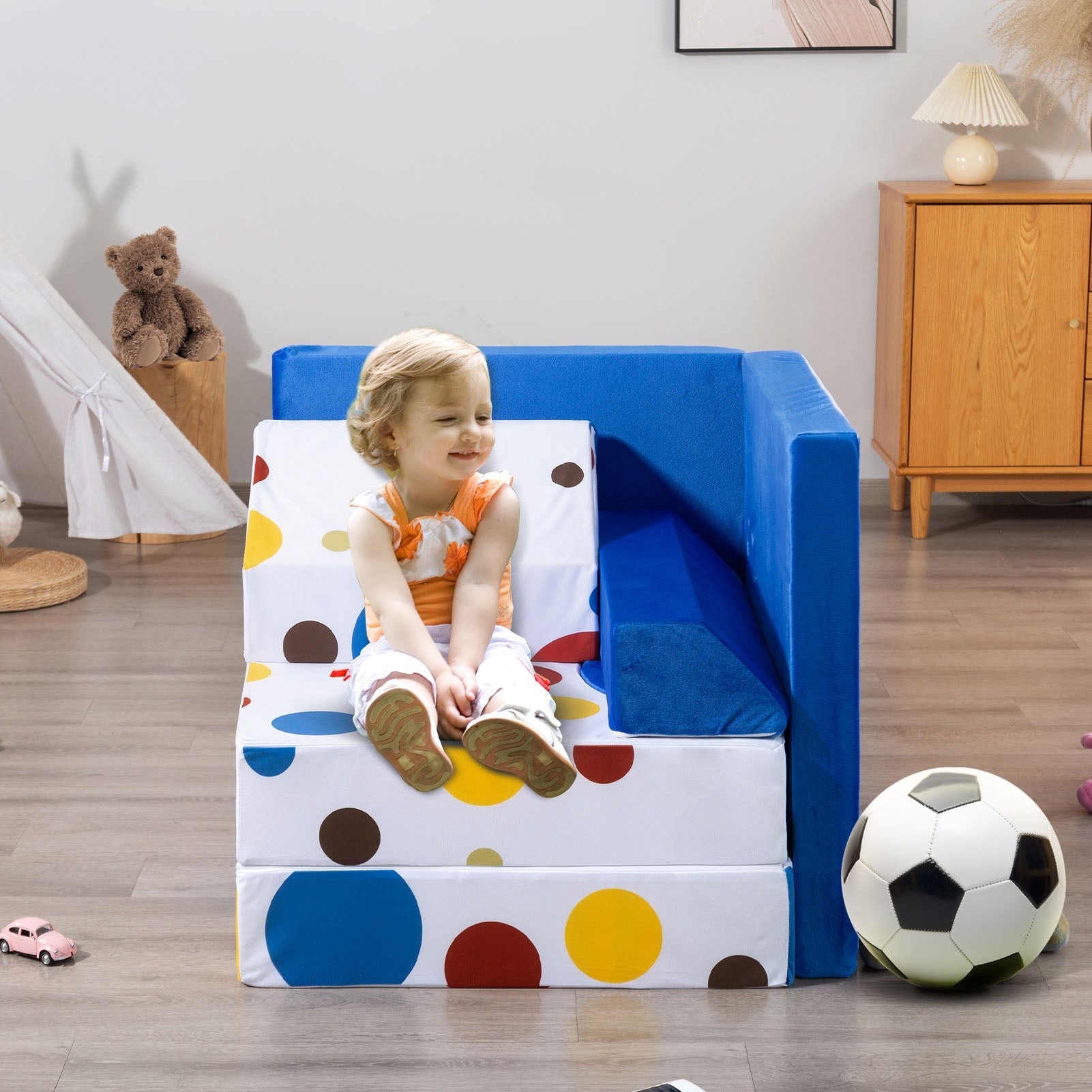 MAXYOYO 10-Piece Modular Convertible Kids Play Couch Sofa Set with Removable Soft Velvet Covers - Multi-Color for Playroom, Nursery & Family Room - Perfect for Toddlers' Playtime, Reading Nook & Sleepovers